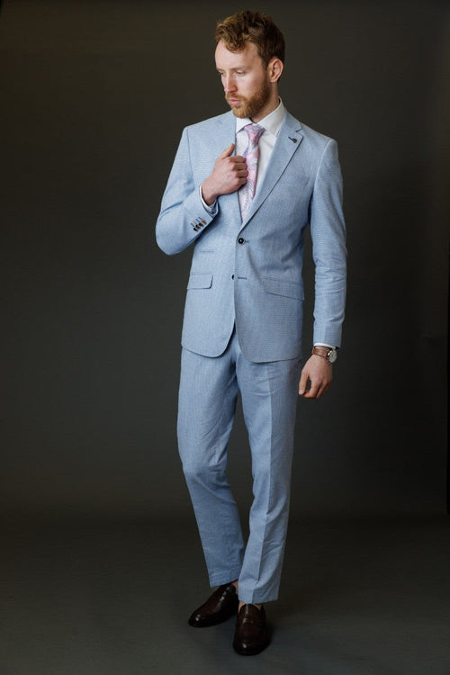 JUDE Light Blue Men's Self Patterned Slim Fit Suit
