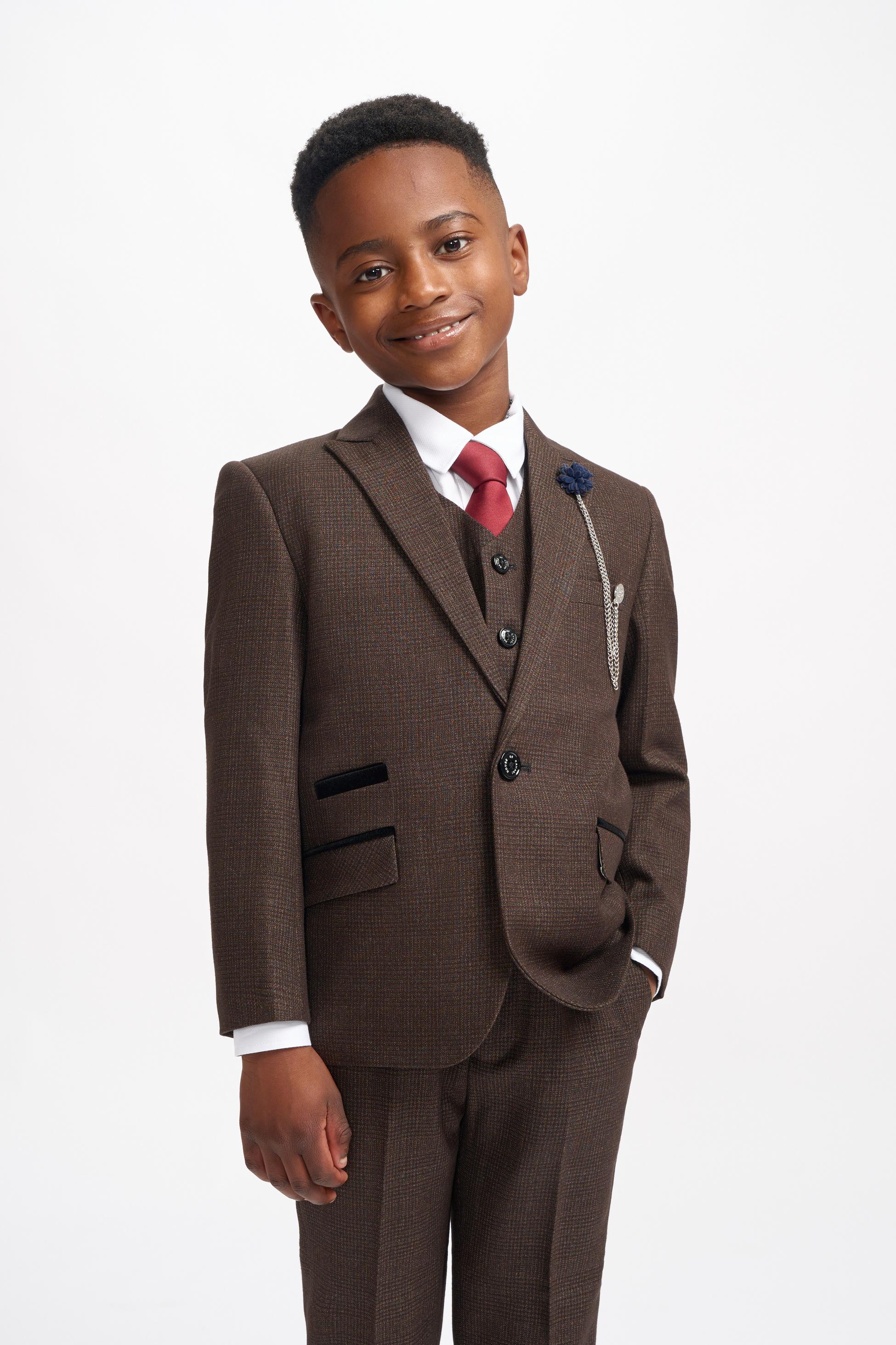 3-Piece Slim Brown Suit for Boys – Brown