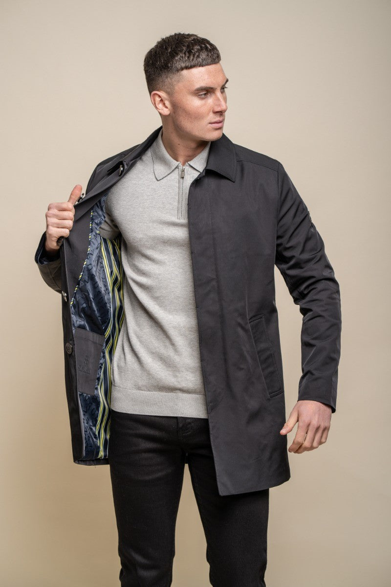Men's black mid-length lightweight casual coat, BARRACUDA.