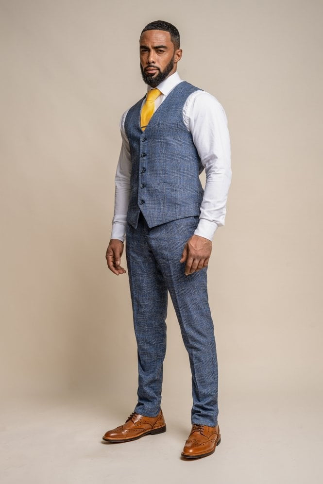 Mens Blue Check Slim Fit Waistcoat PHANTOM