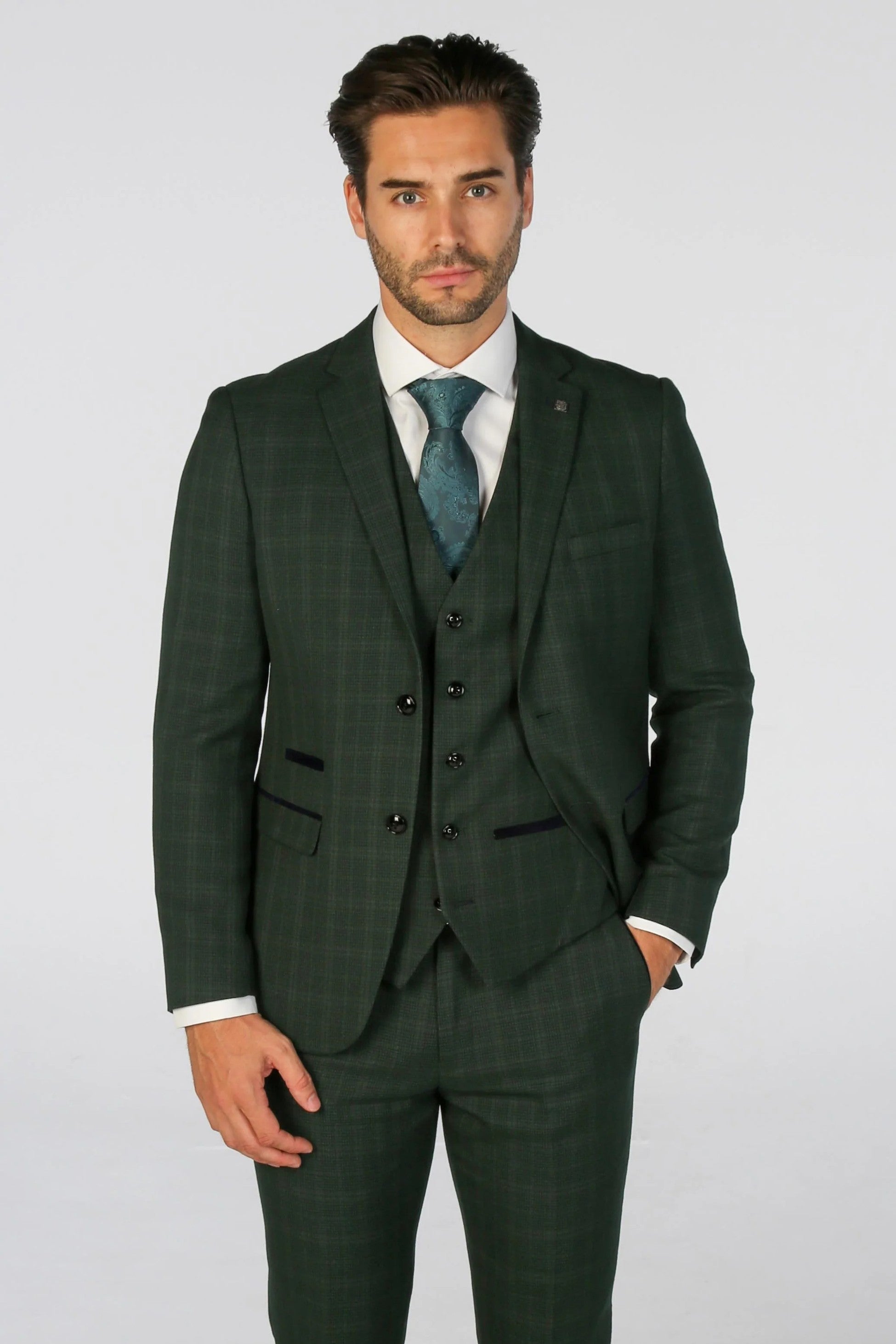 men’s 3-piece check slim fit wedding style suit