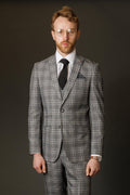 Men's Blake Steel Grey Windowpane Pattern Slim Fit Suit