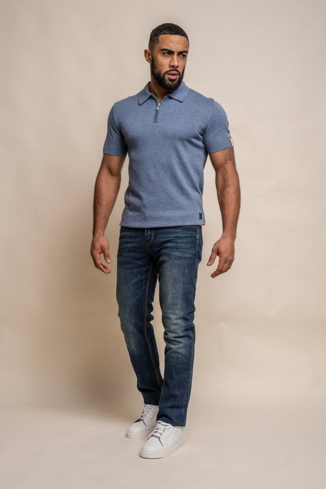 Mens Air Force Blue Short Sleeve Cotton Polo Shirt DINO