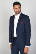 Mens navy tailored fit formal suit jacket CHARLES smart look
