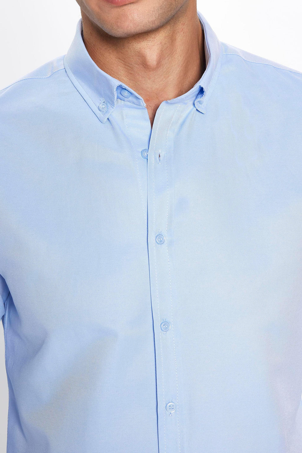 Mens Gabardin Light Blue Slim Fit Cotton Oxford Button Down Shirt