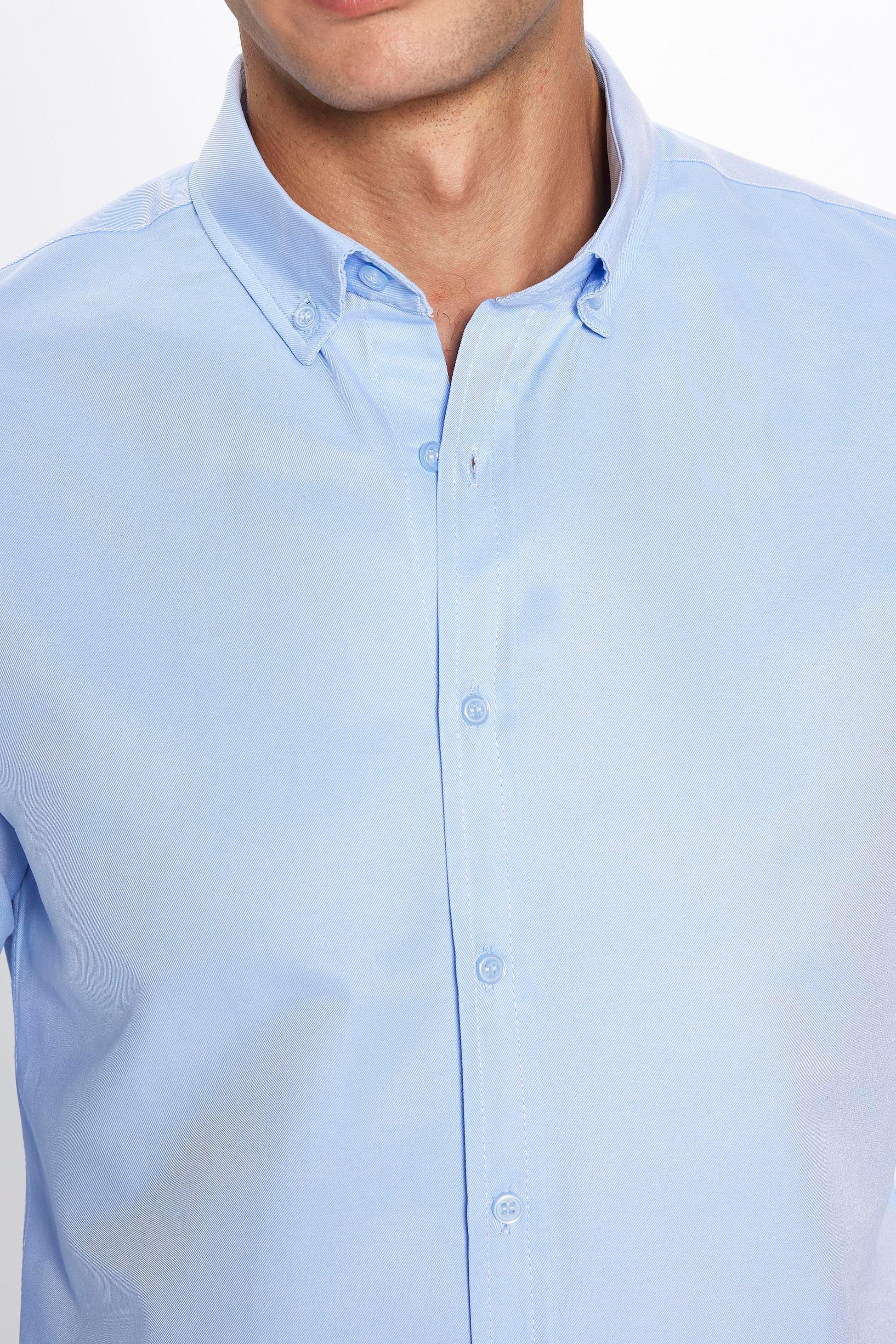 Mens Gabardin Light Blue Slim Fit Cotton Oxford Button Down Shirt