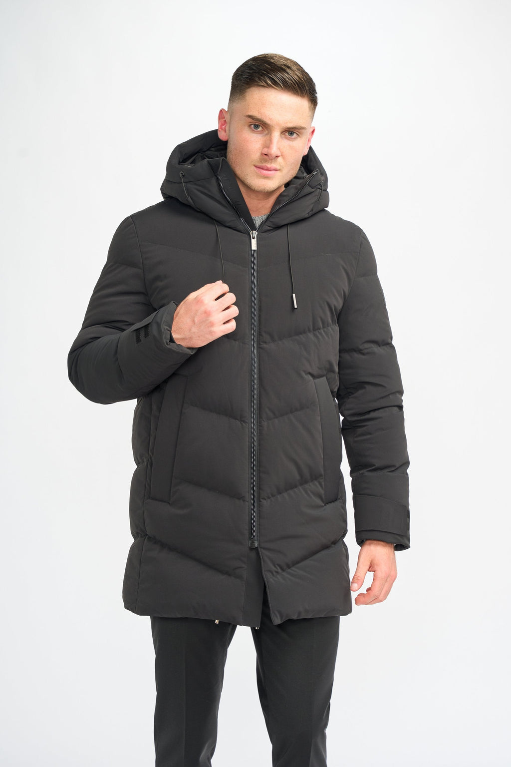 Men’s quilted puffer winter coat in black, FABINI.