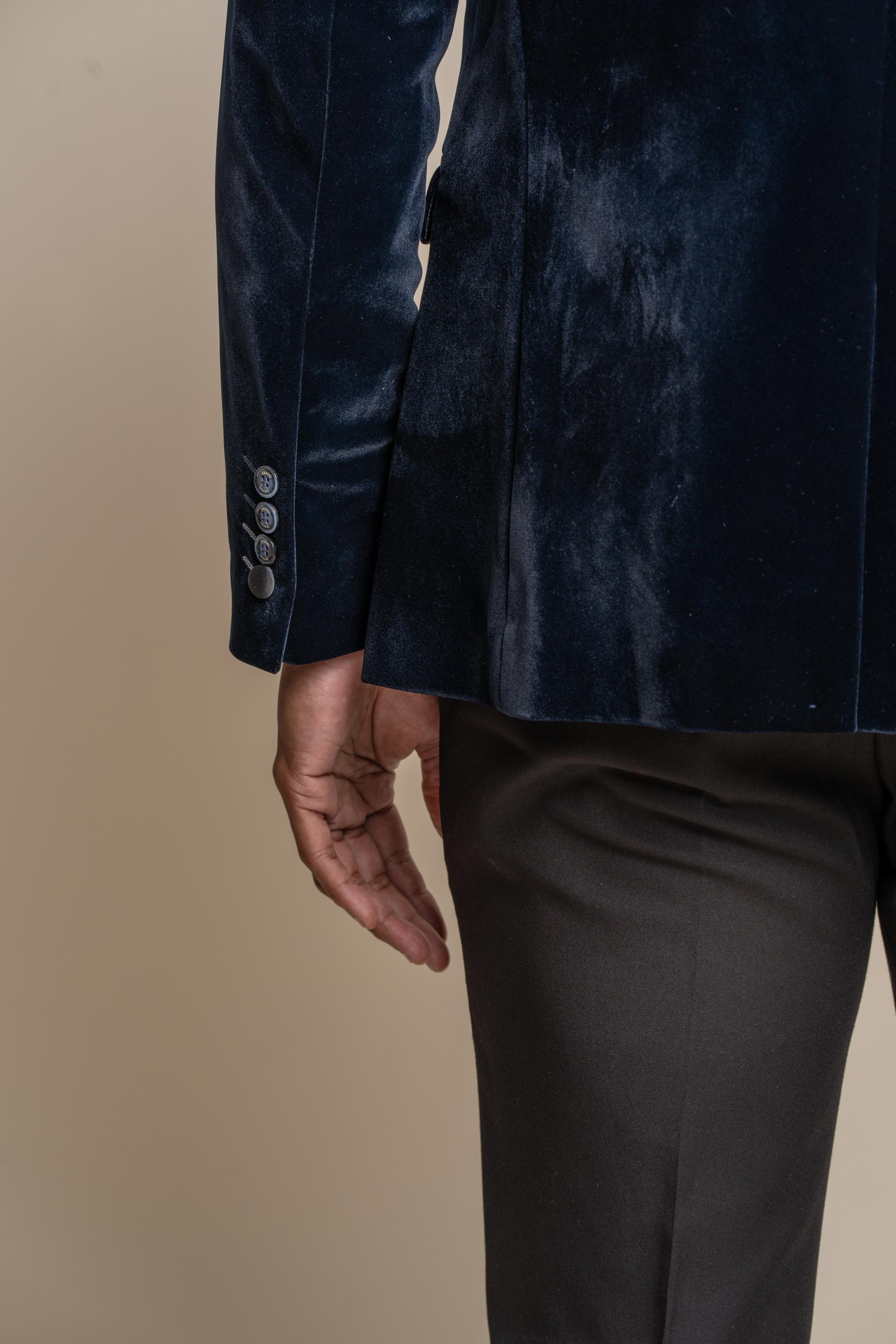 Mens Navy Slim Fit Velvet Tuxedo Blazer ROSA