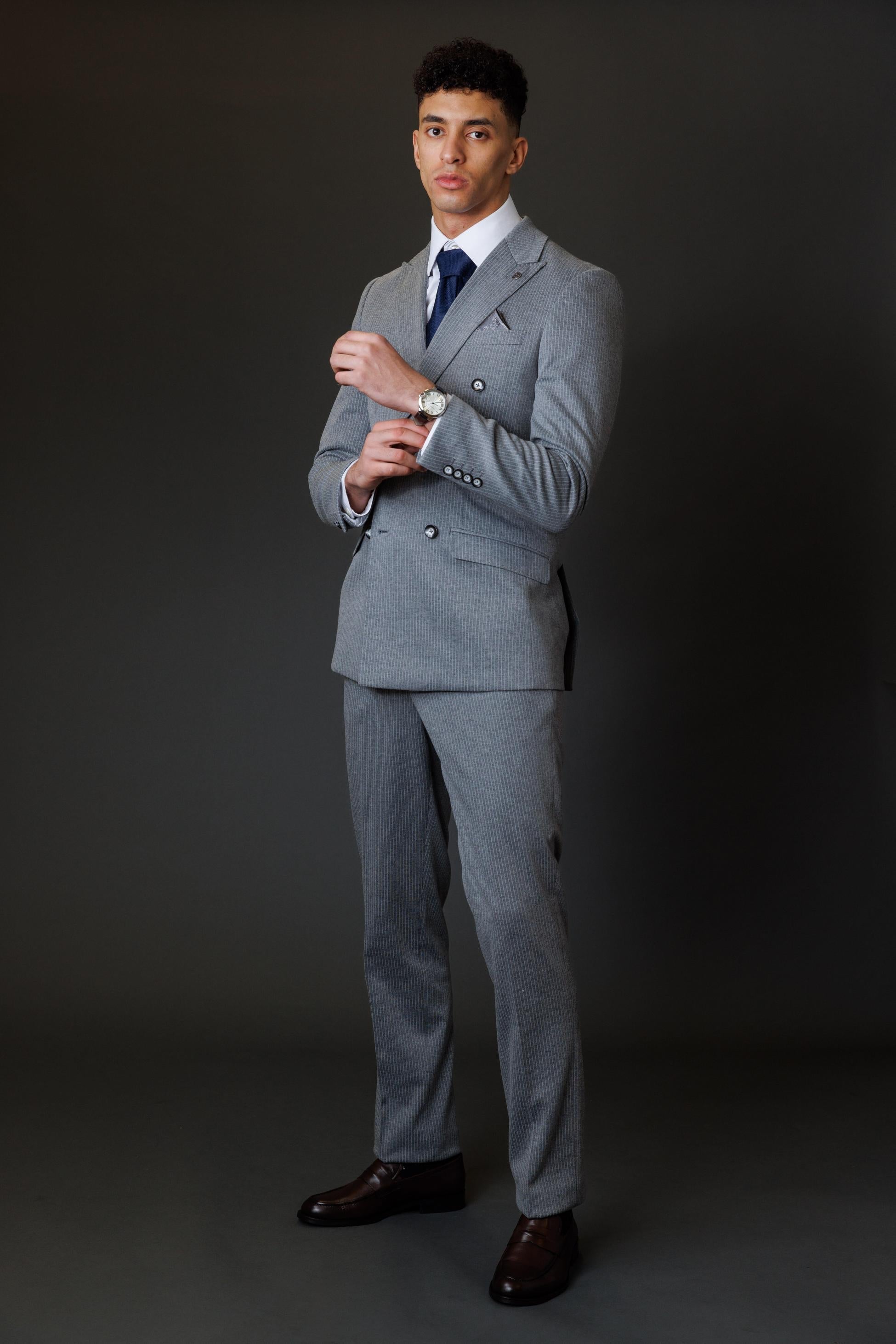 JAYCE Grey Men's Double Breasted Pinstripe Suit