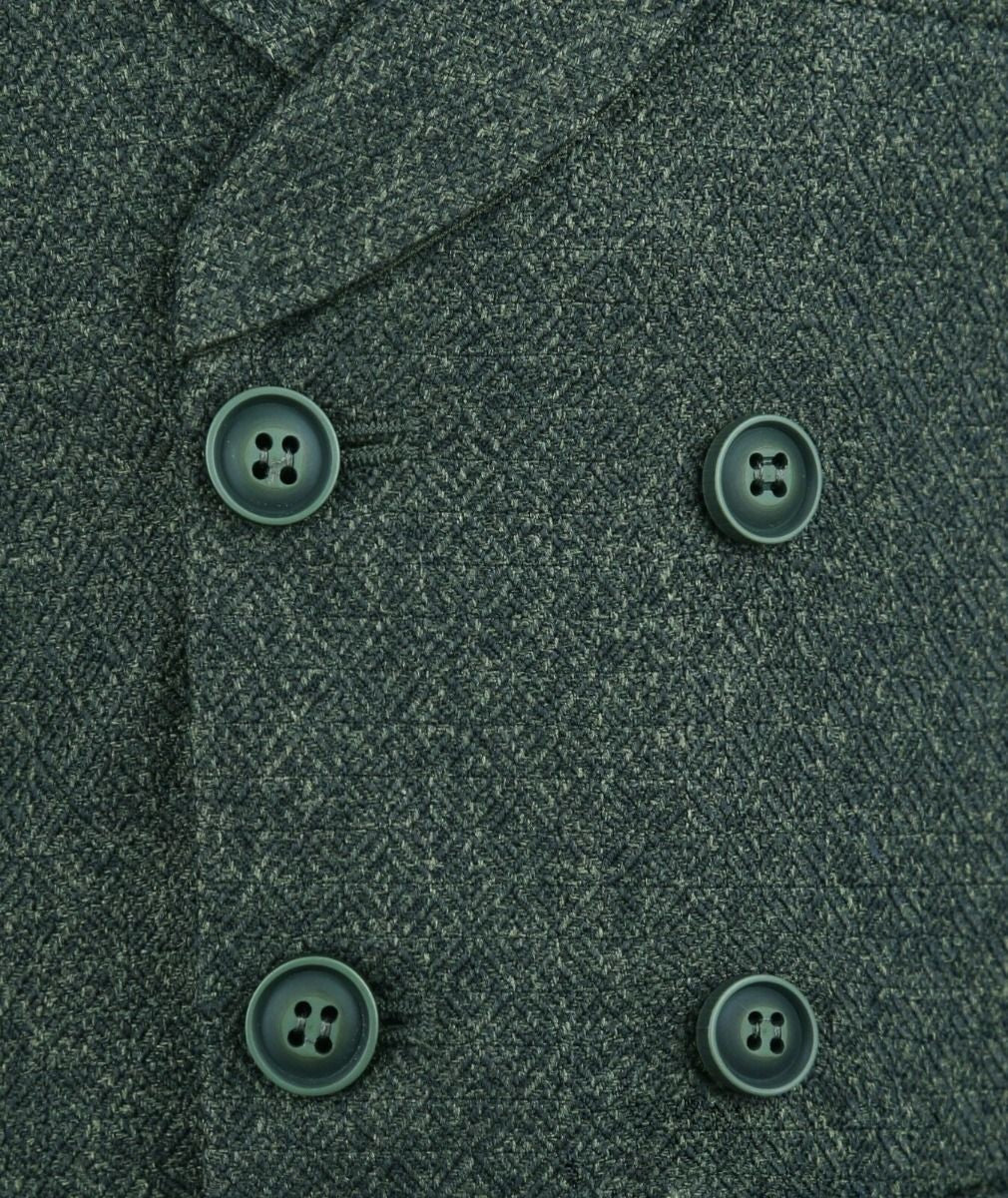 Mens Green Herringbone Tweed Double Breasted Waistcoat ALPINI