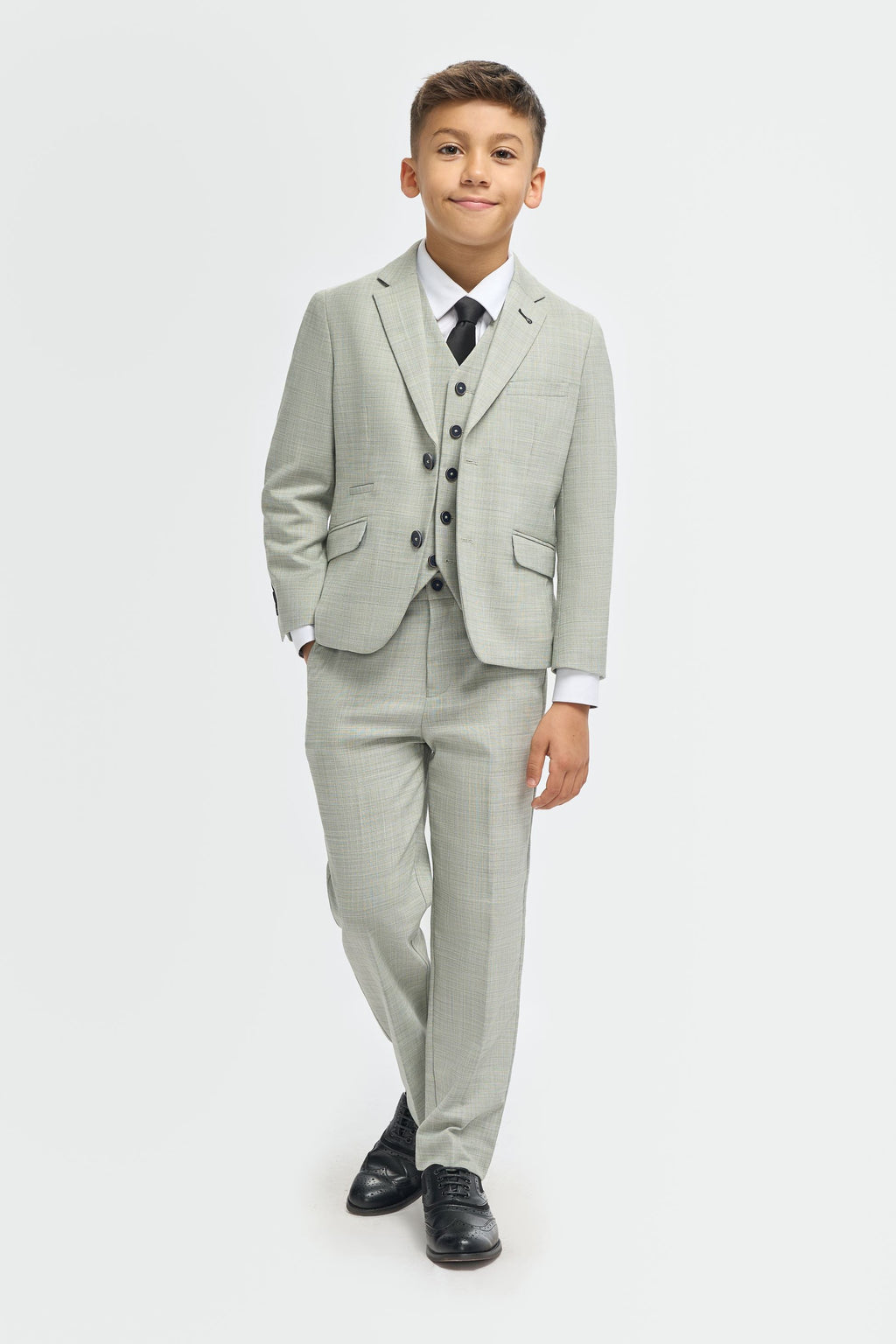 Boys Sage Green 3 Piece Textured Suit CAMDEN