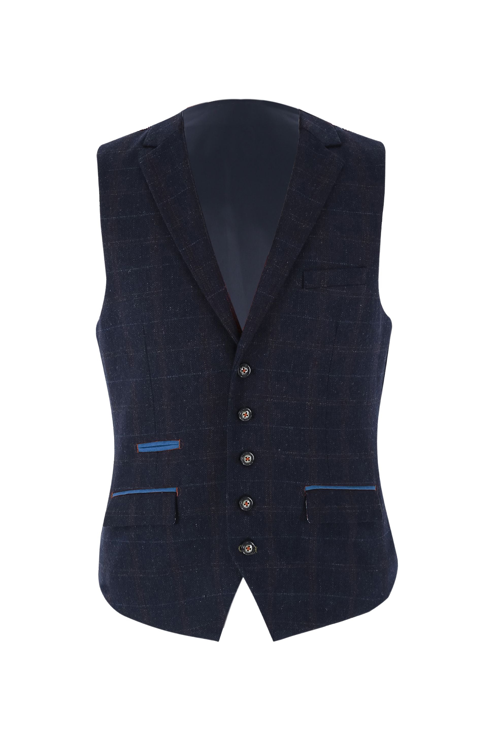 Mens Navy Tweed Windowpane Check Waistcoat RYAN