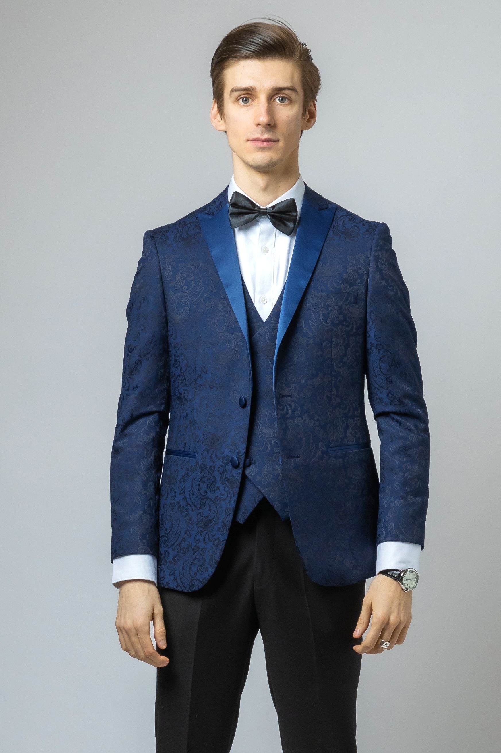 THOMAS Navy Blue Men's Slim Fit Patterned Suit