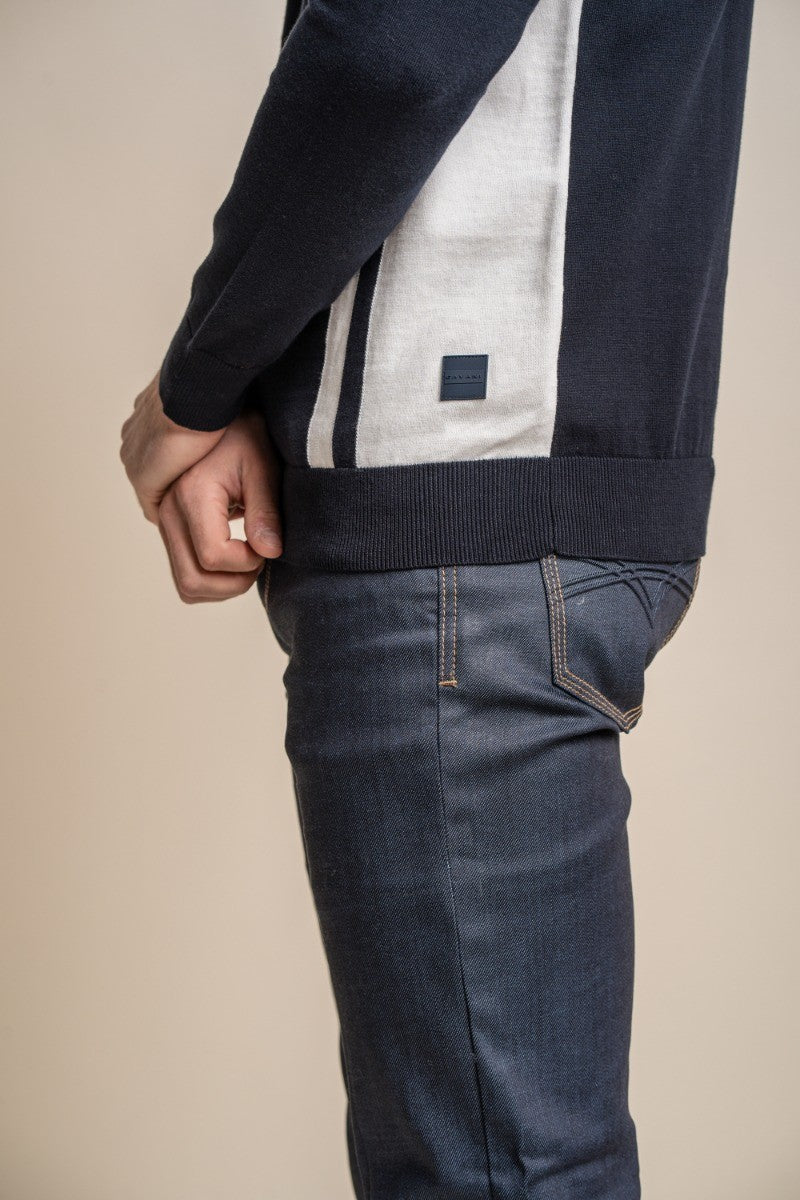 Mens Navy Blue Cotton Polo Side Stripe Jumper DIABLO