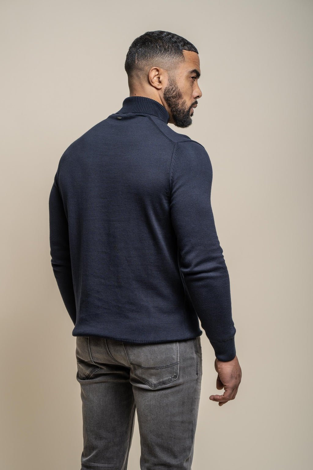 Mens Navy Blue Cotton Turtleneck Jumper KARRIS
