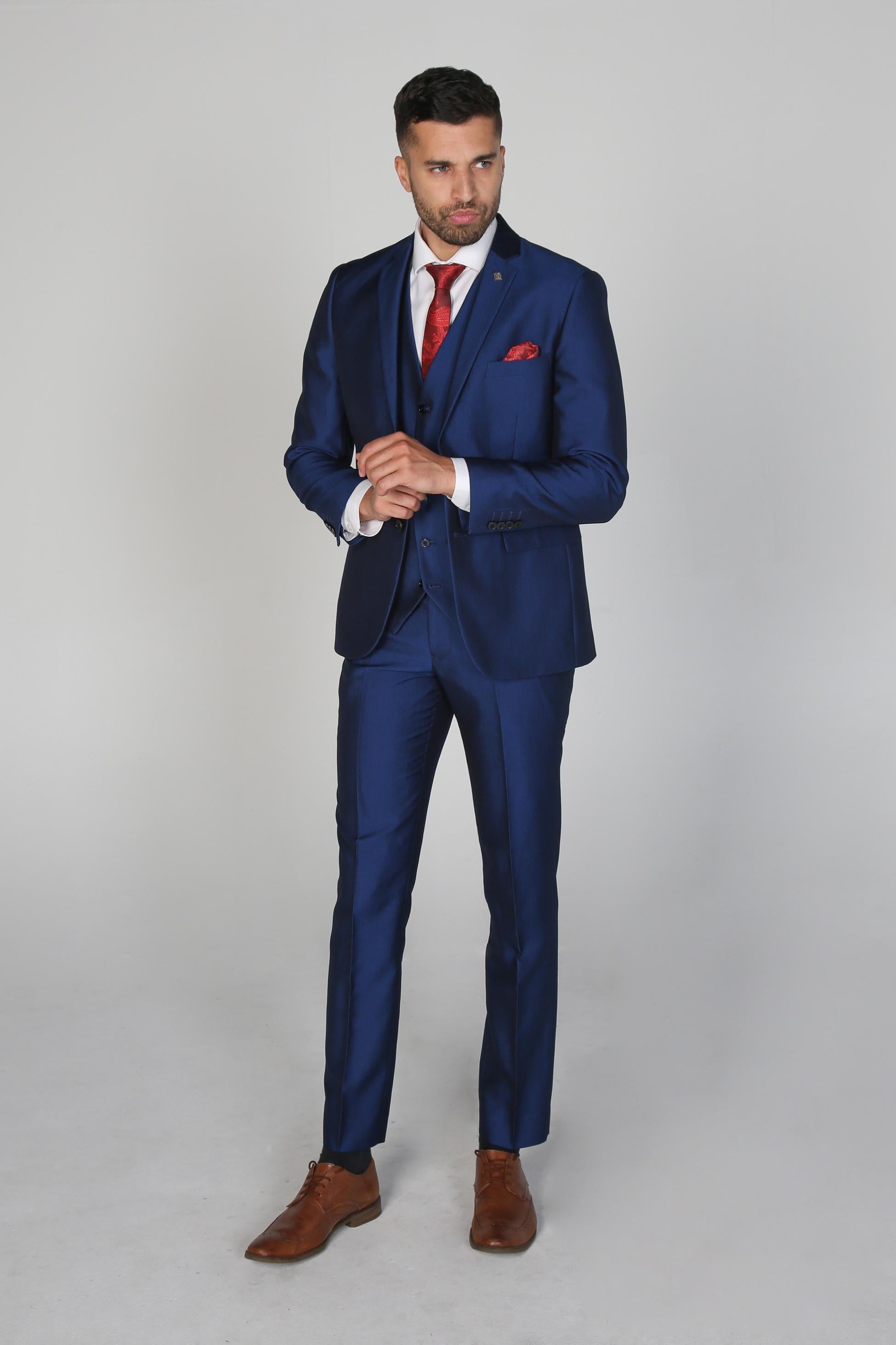 KINGSLEY Men’s Tailored Fit Royal Blue Sheen Suit
