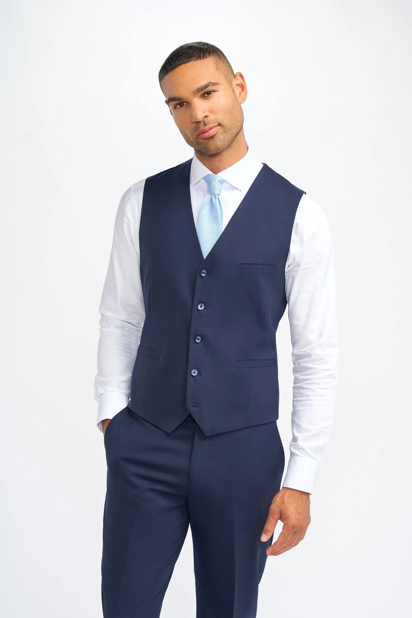 James Navy Blue Men's 3-Piece Wool Slim Fit Formal Suit