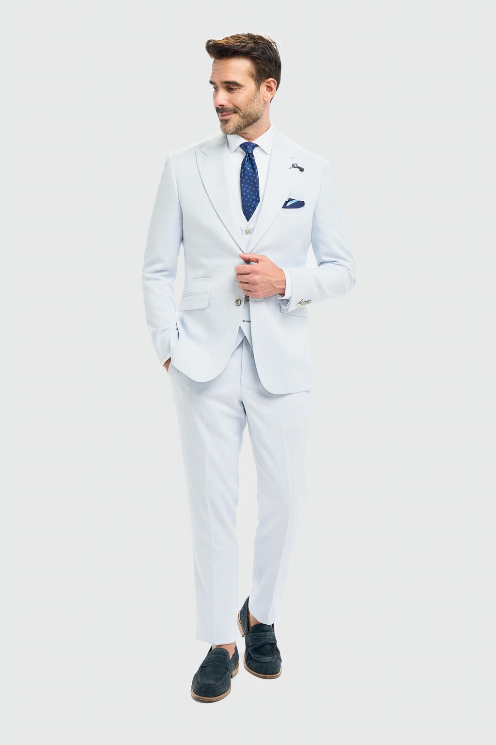 Mens Sky Blue 3 Piece Slim Fit Textured Formal Suit TROPEZ