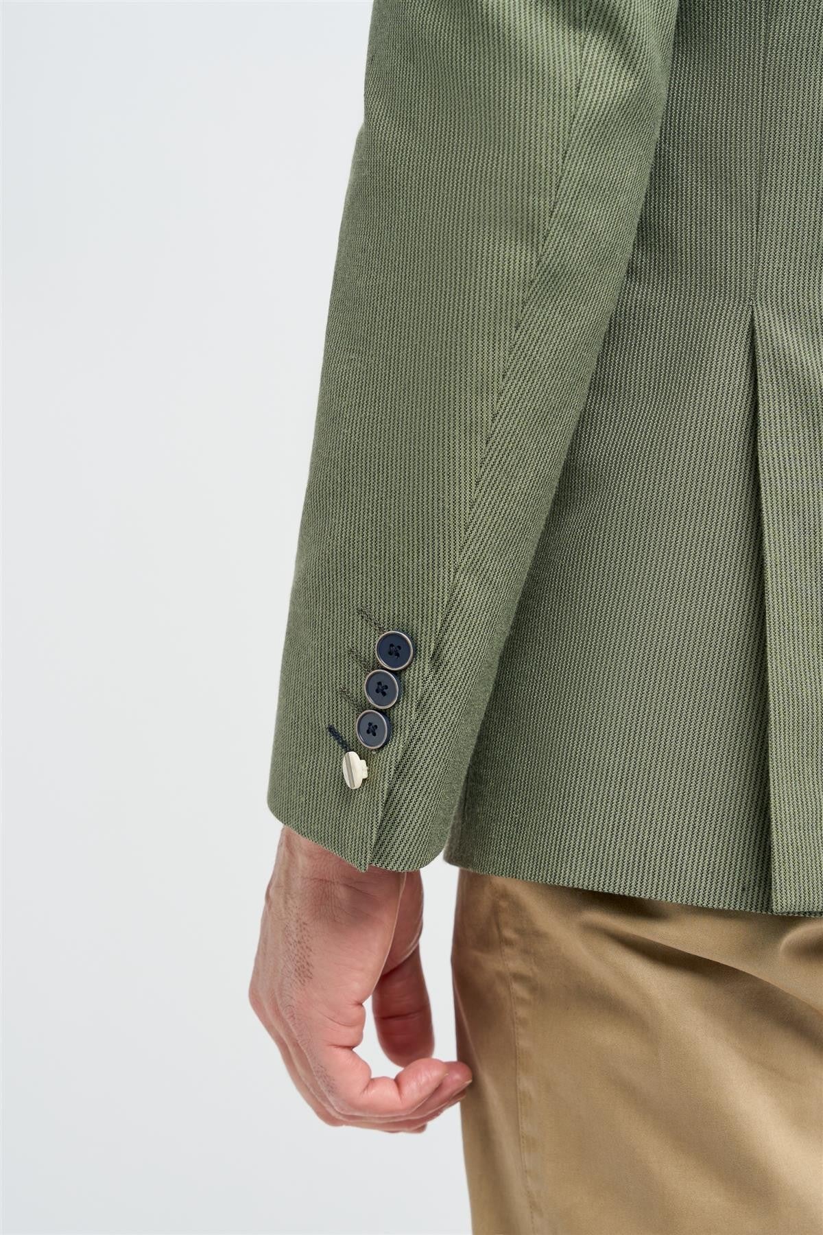 Mens Olive Green Textured Blazer CRISTO
