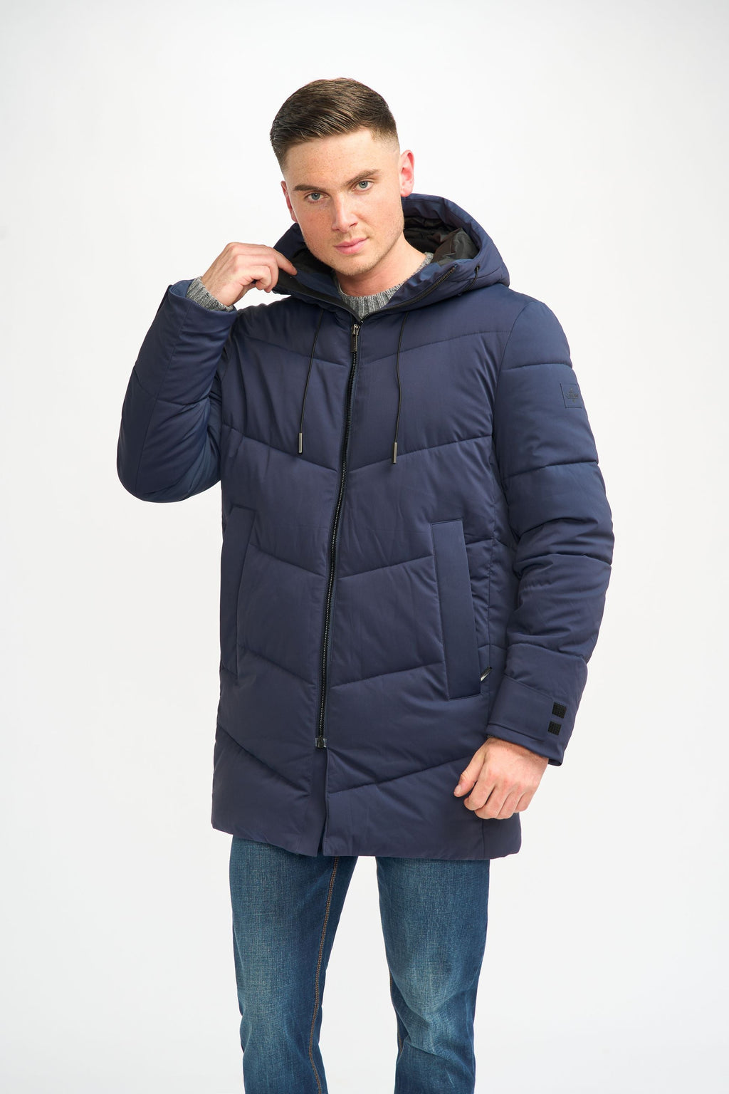 Men's navy blue quilted puffer winter coat, FABINI.