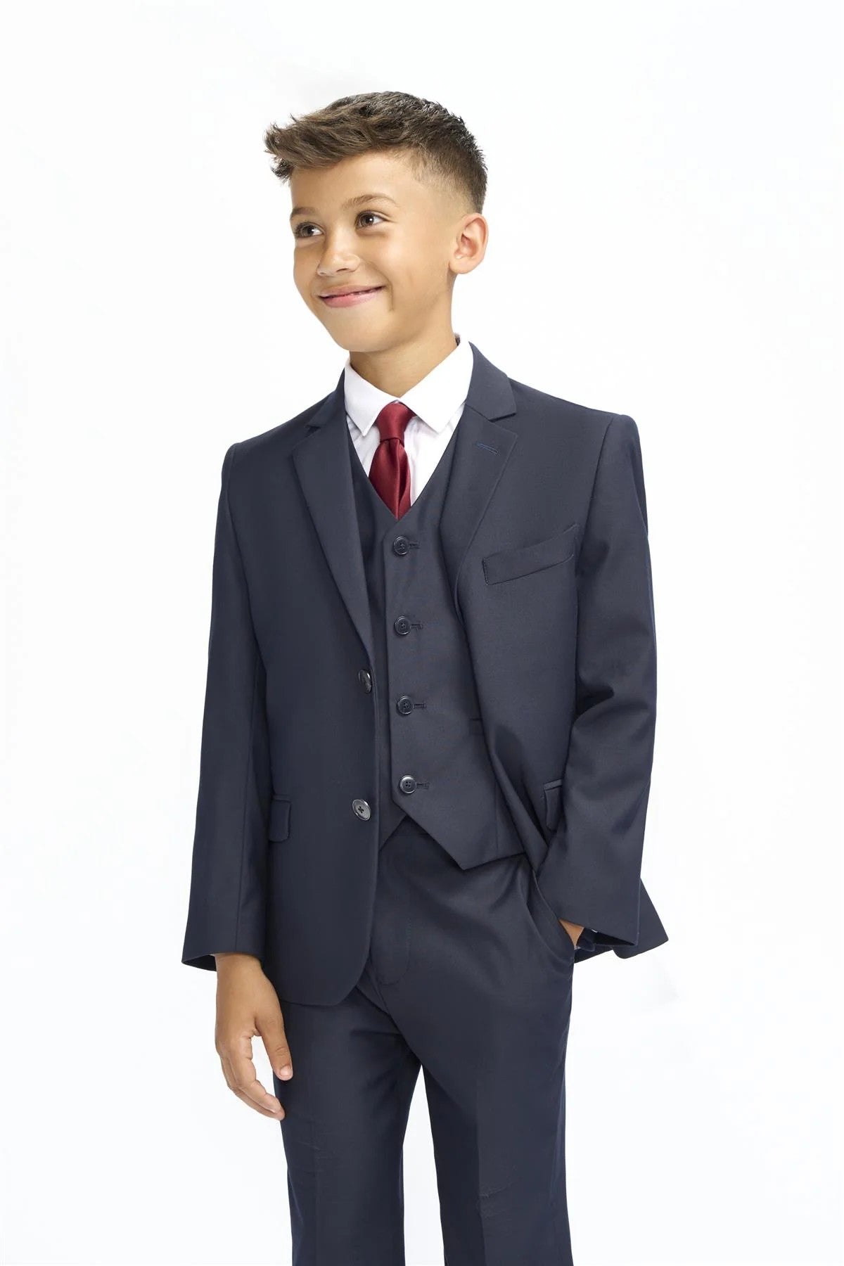 boys’ solid black navy grey tailored fit formal suits