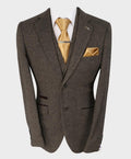Slim fit grey herringbone tweed blazer on a man
