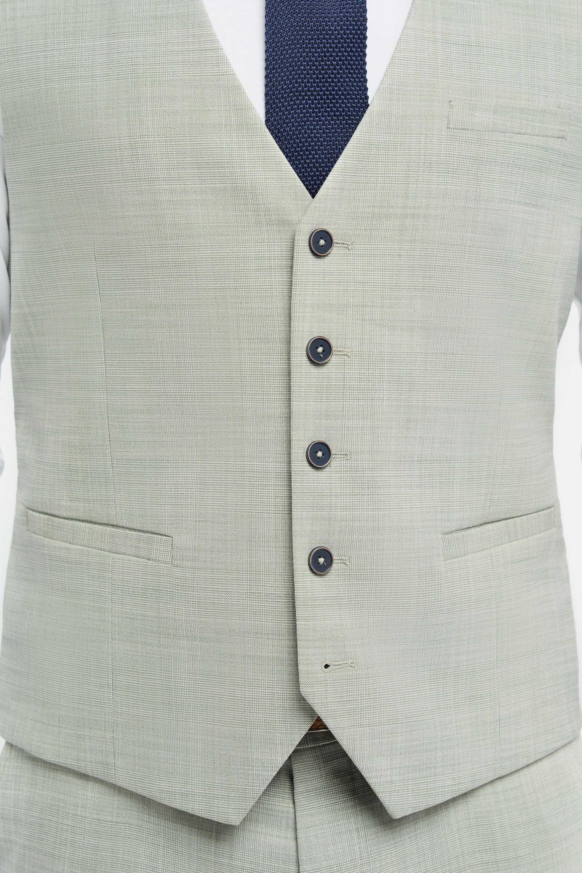 Mens Sage Green Textured Waistcoat CAMDEN
