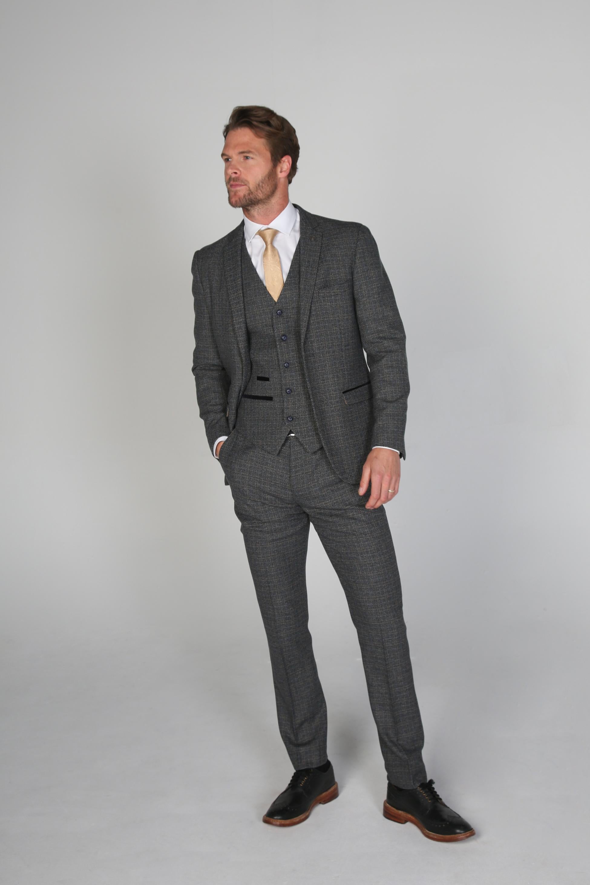 Mens Grey Tweed Like Tailored Fit Formal Suit RALPH