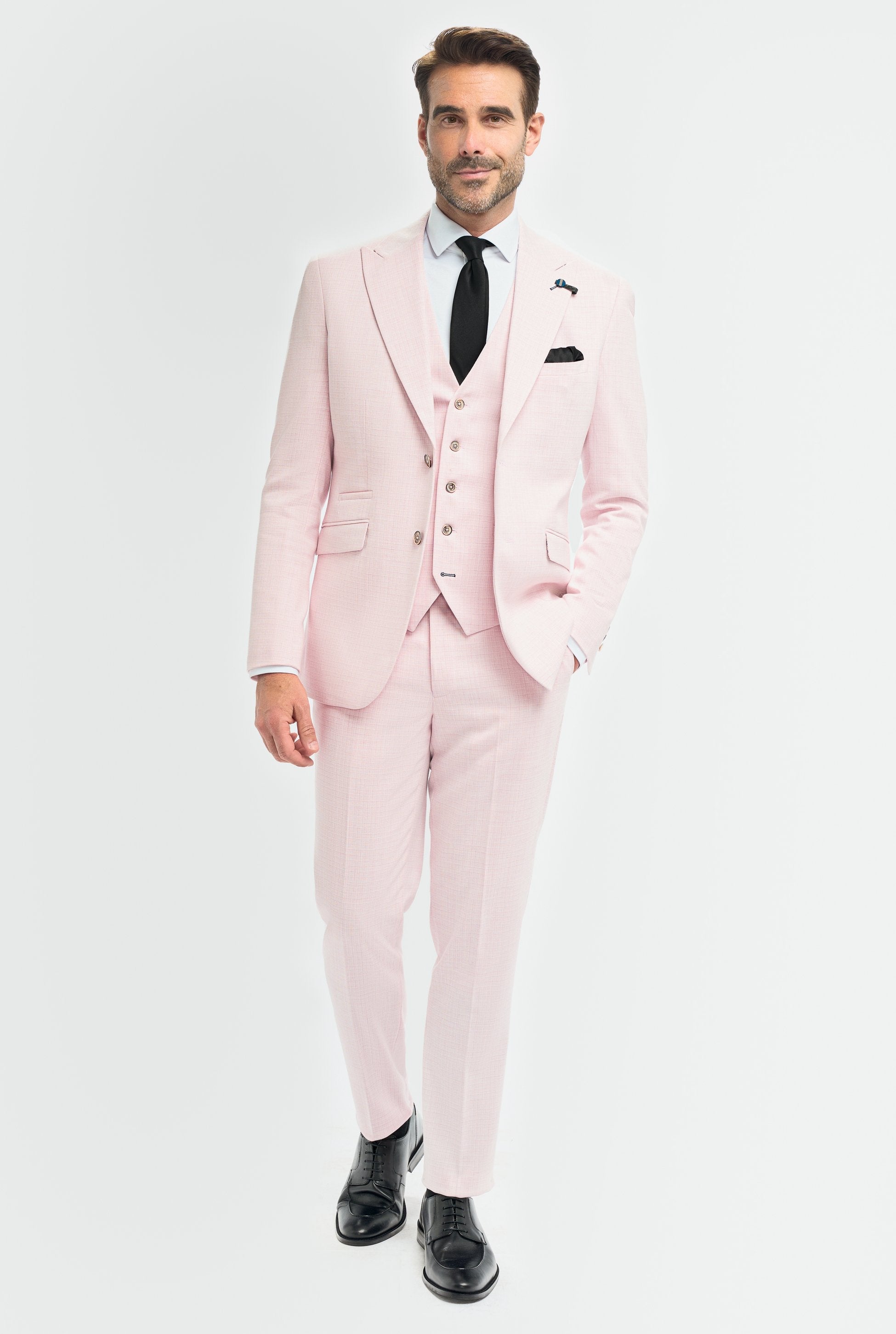 Mens Mauve 3 Piece Slim Fit Textured Formal Suit TROPEZ