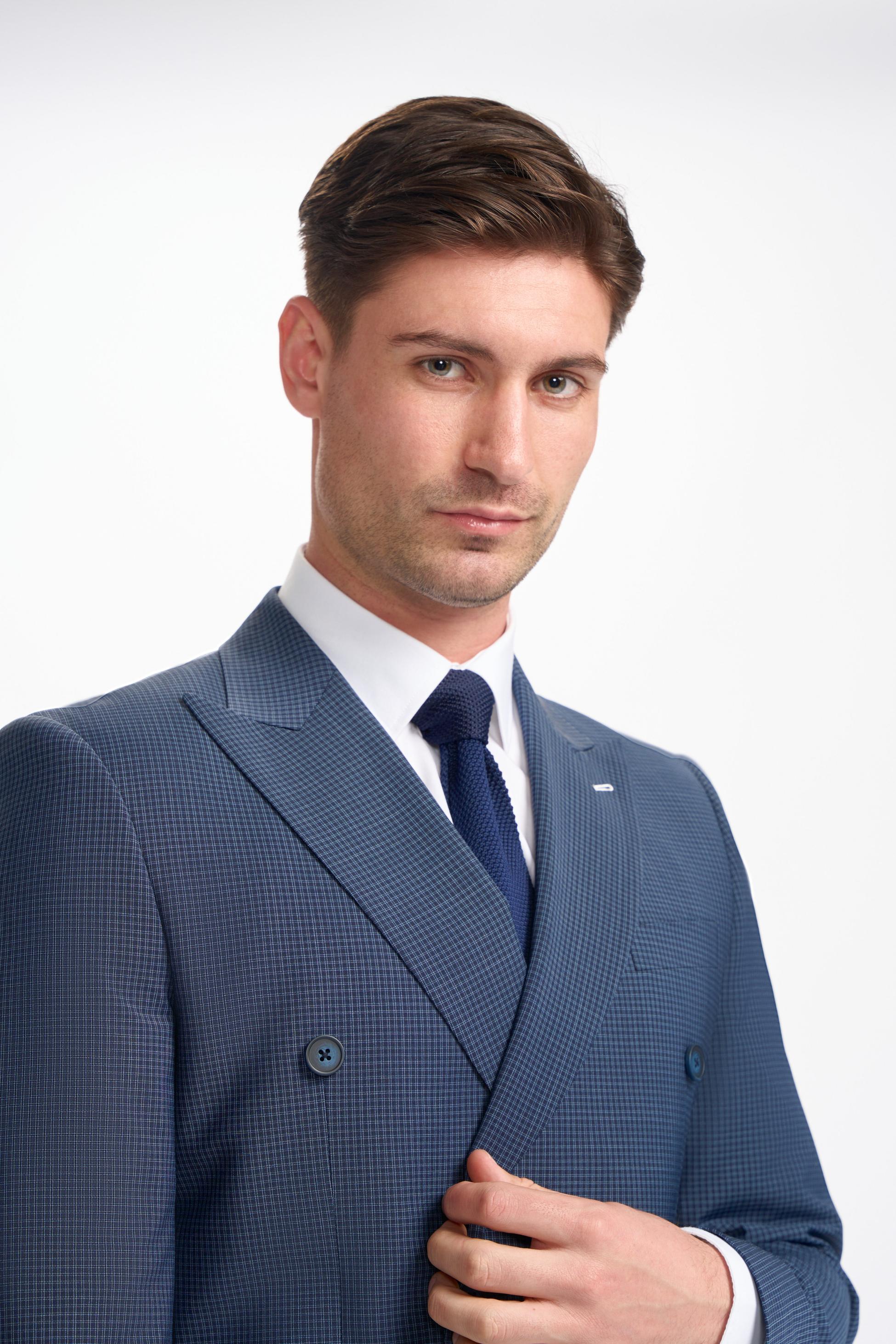 Men's Bond Double-Breasted Navy Check Classic Suit