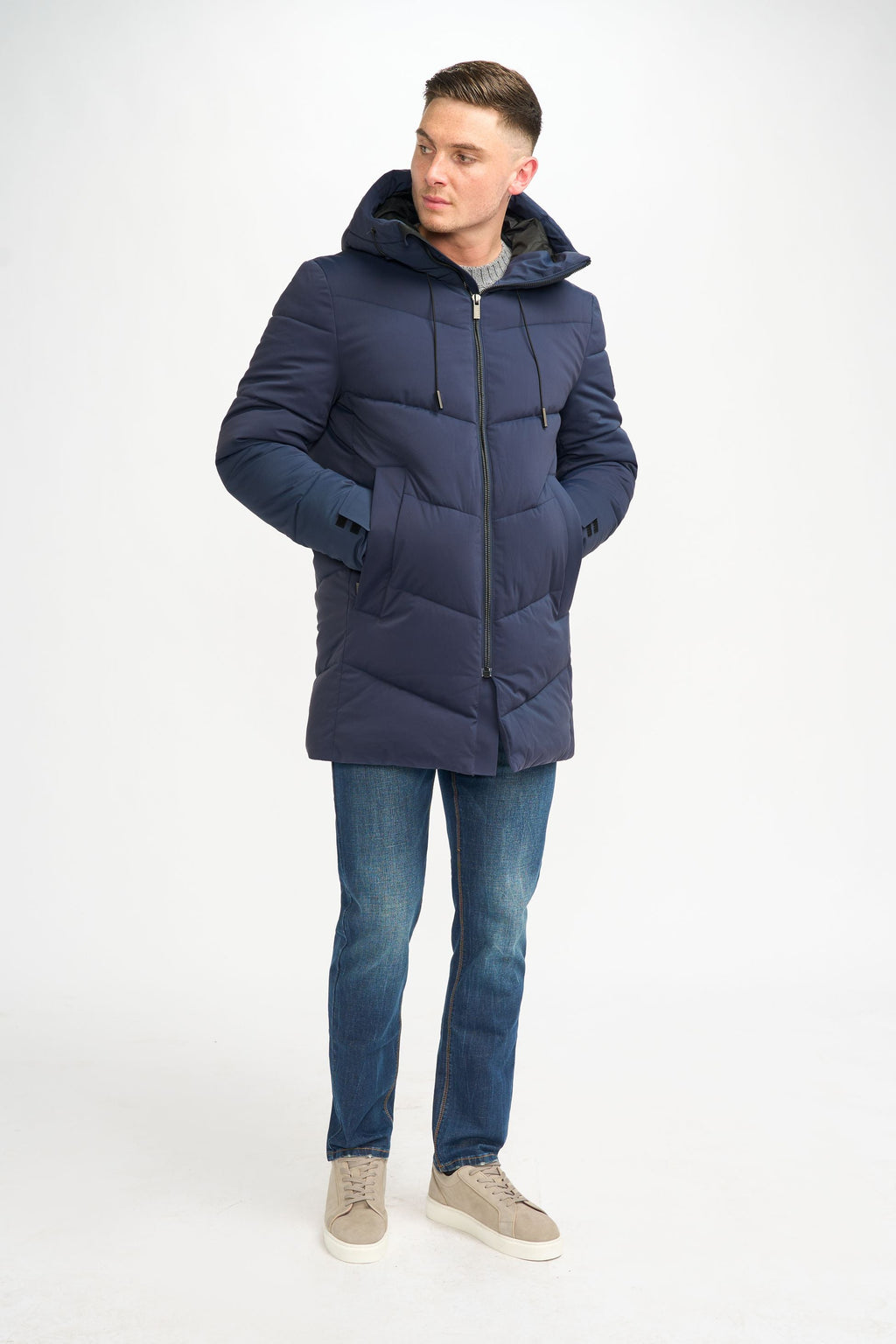 Men's navy blue quilted puffer winter coat, FABINI.