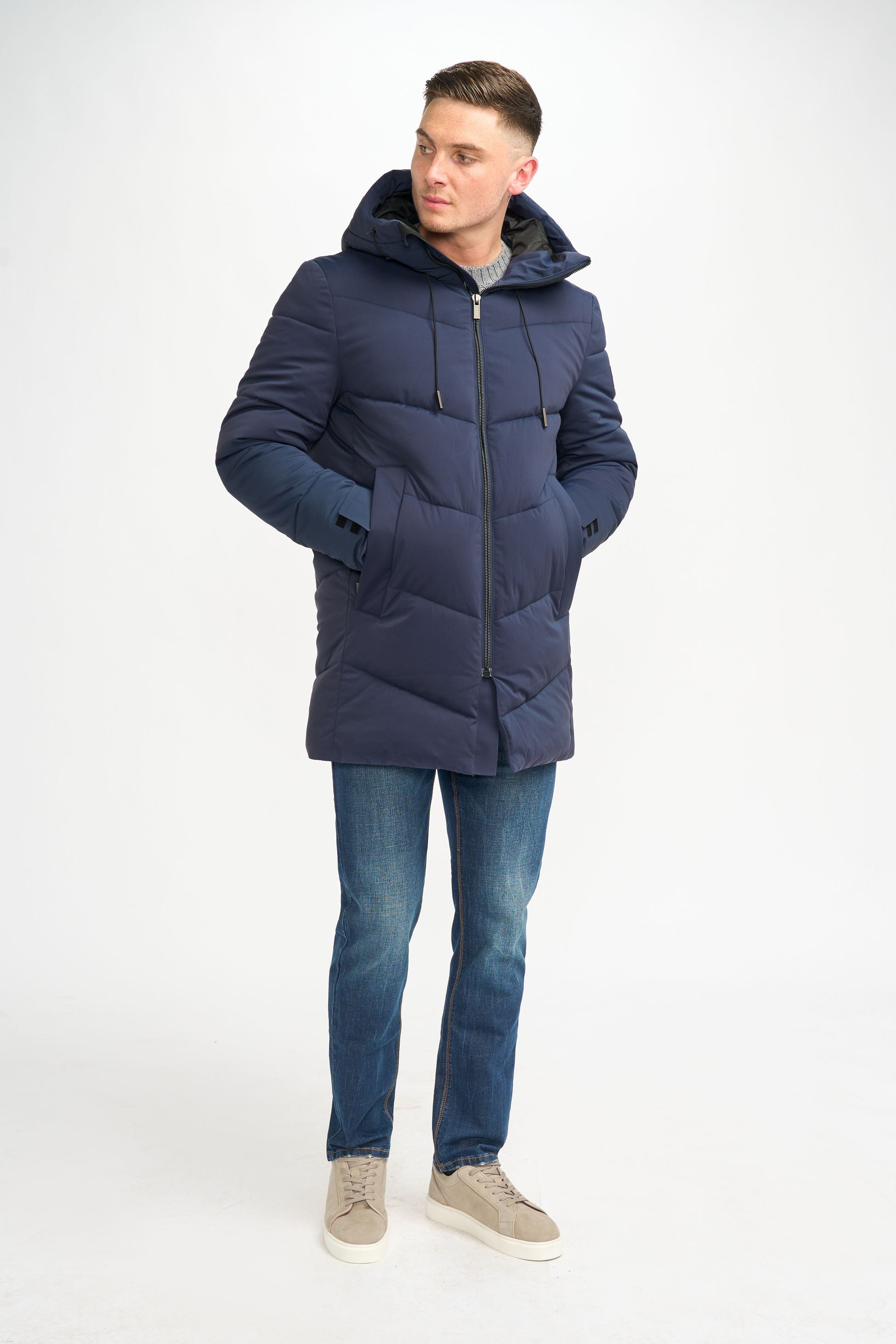 Men's navy blue quilted puffer winter coat, FABINI.