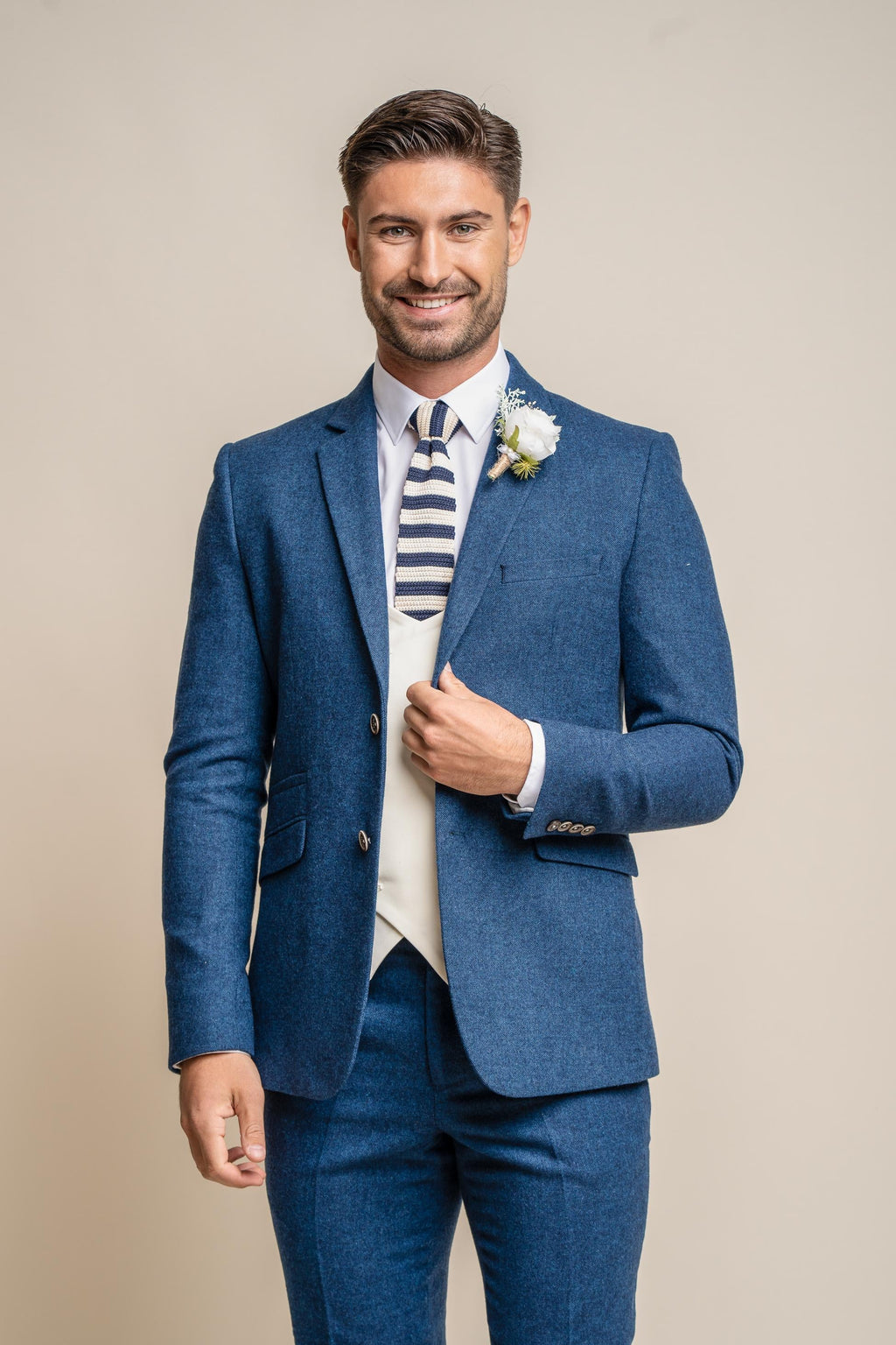 Orson Blue Men's Suit with Marco Ecru Waistcoat Combined Set