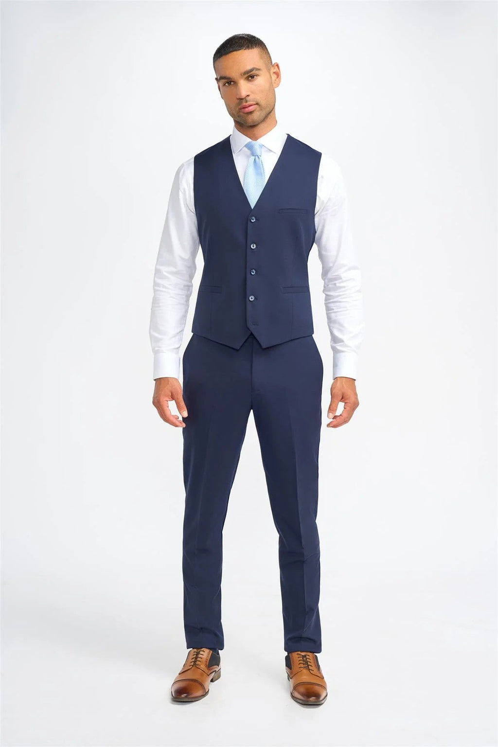 Mens Navy Wool Slim Fit Formal Waistcoat JAMES