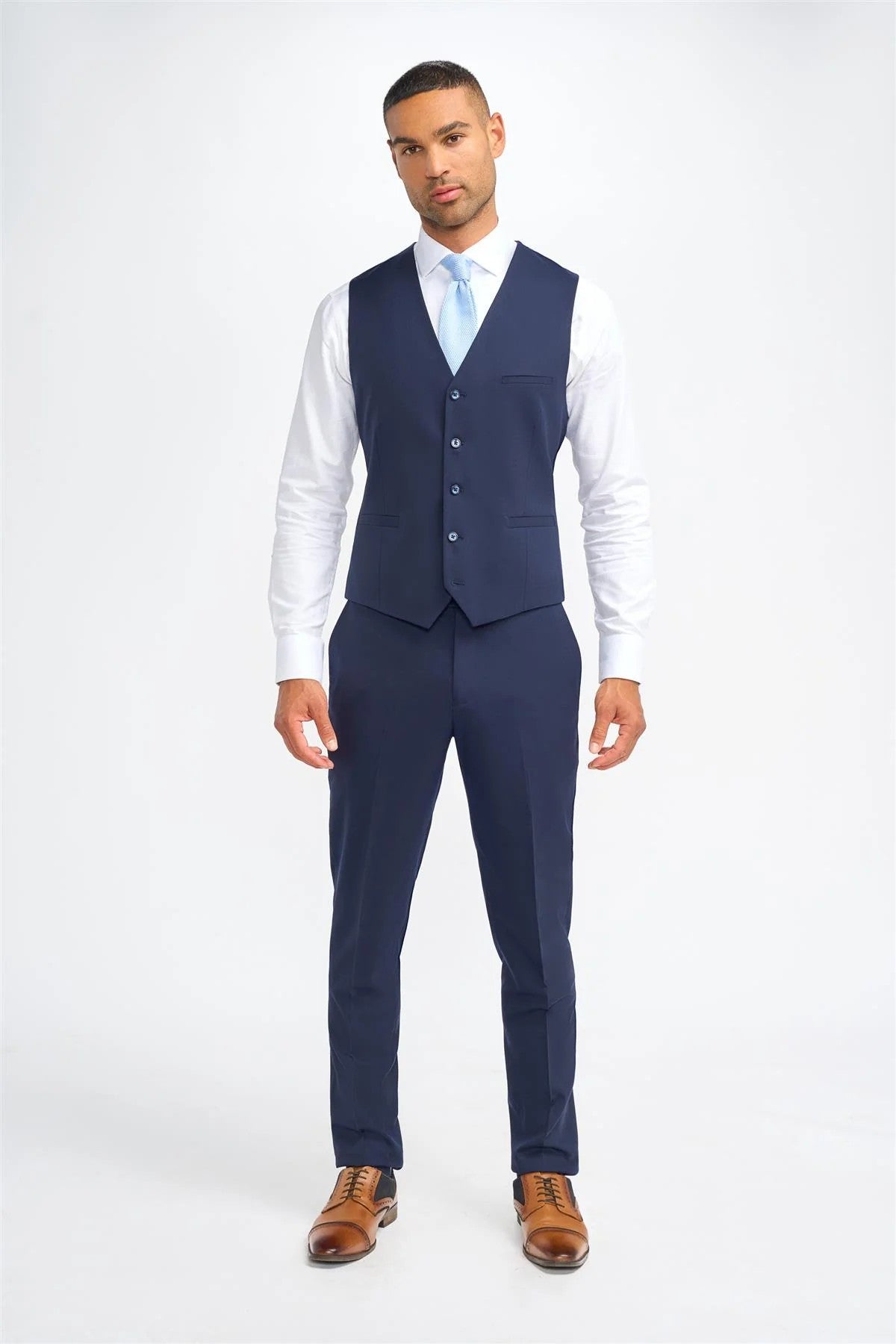 Mens Navy Wool Slim Fit Formal Waistcoat JAMES