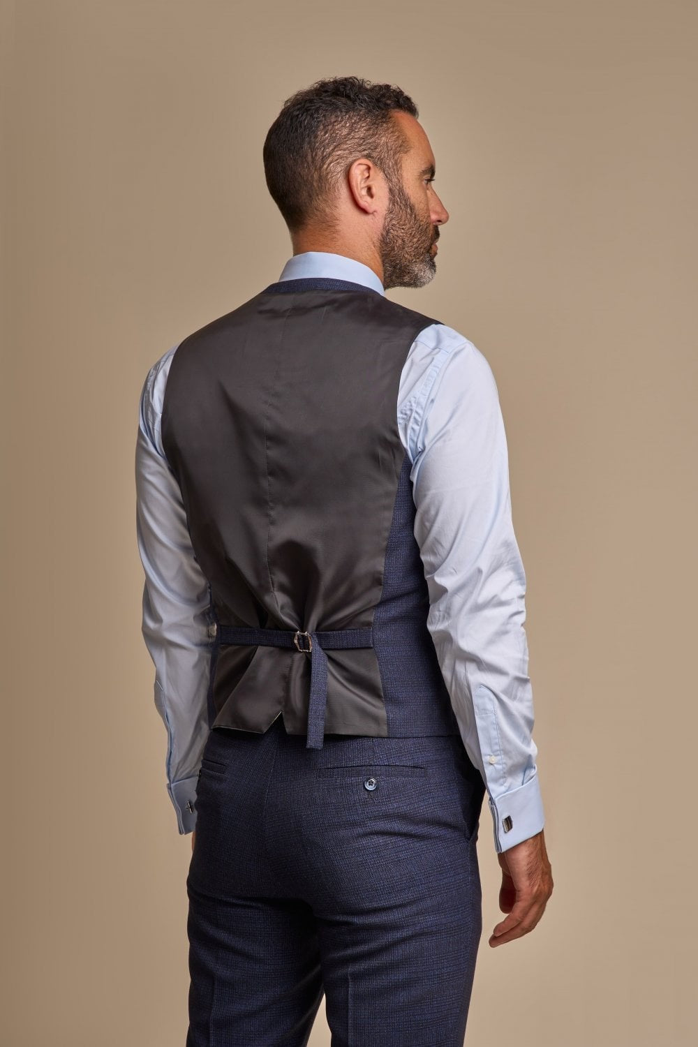 Mens Navy Blue 3 Piece Tweed Glen Check Suit CARIDI