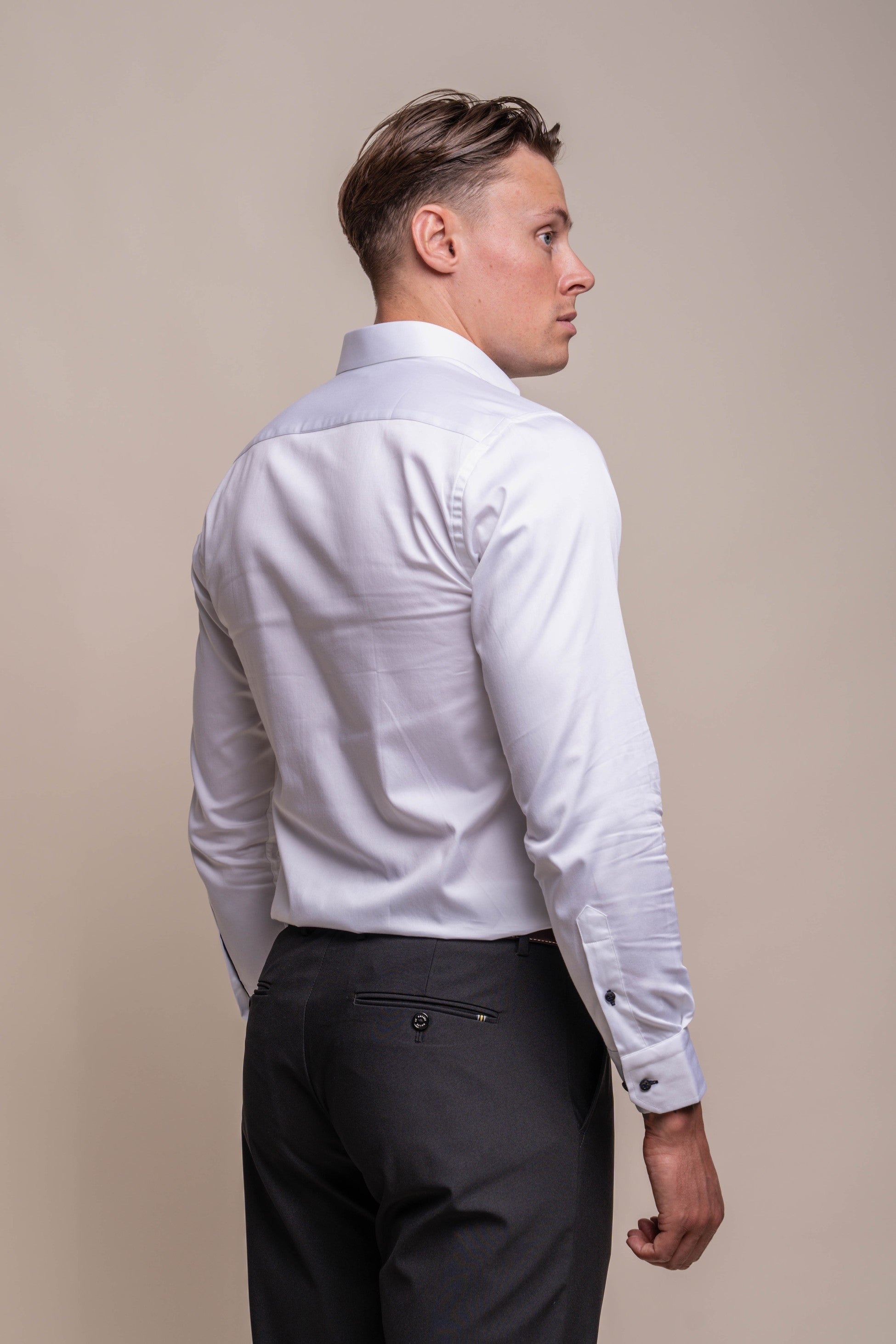 Mens Simson White Casual Cotton Long Sleeve Shirt