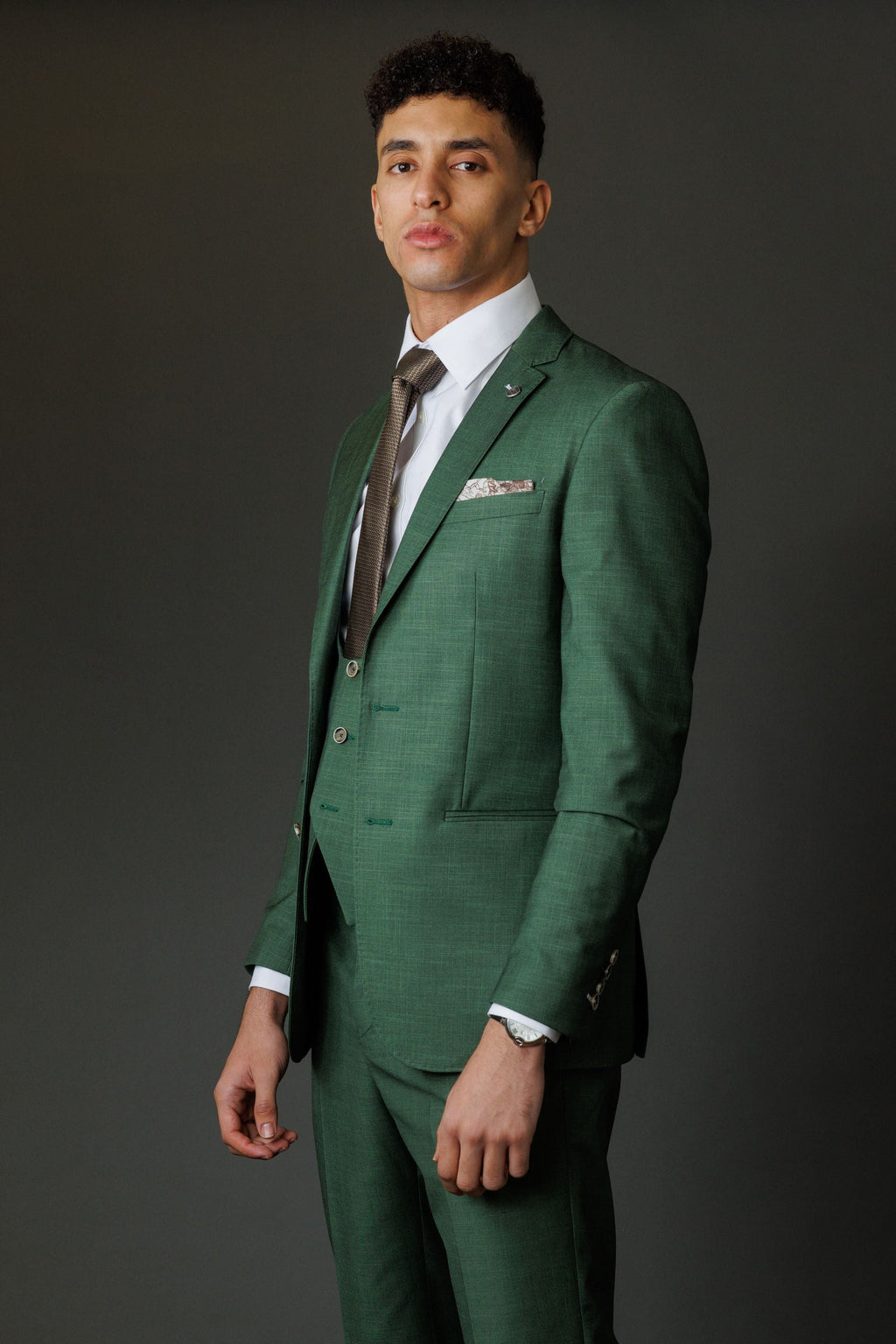 Men's Camden Emerald Green Lightweight Self-Pattern Slim Suit