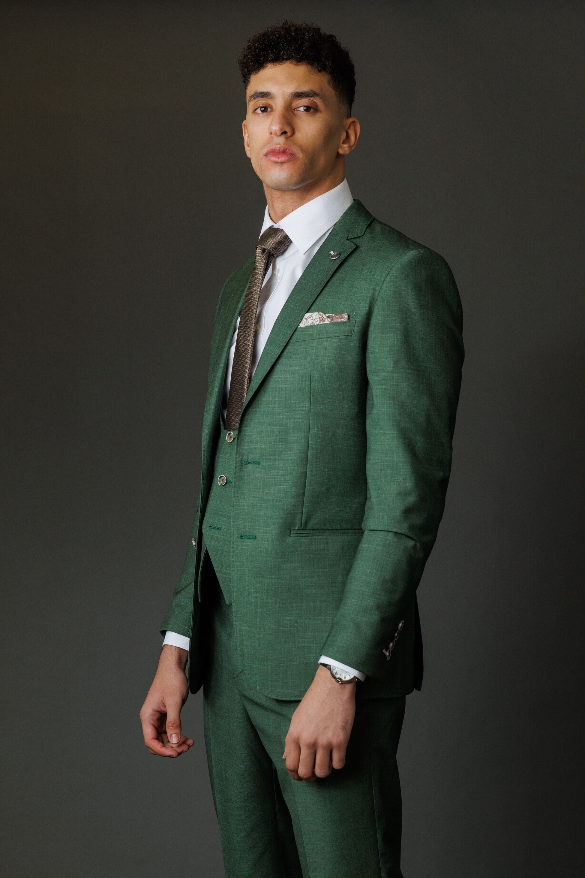 Men's Camden Emerald Green Lightweight Self-Pattern Slim Suit