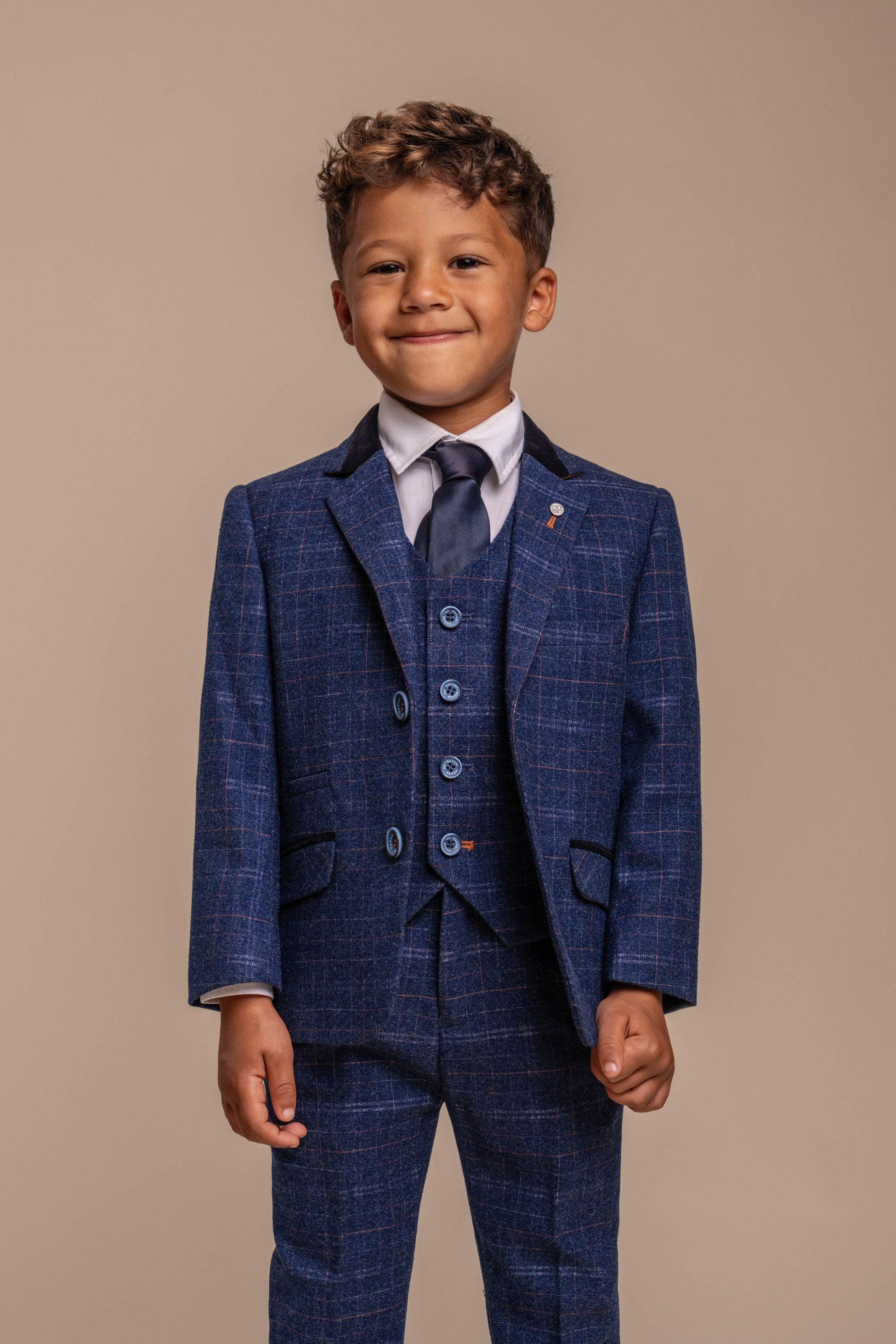 boys’ windowpane tweed slim fit 3-piece wedding suit set