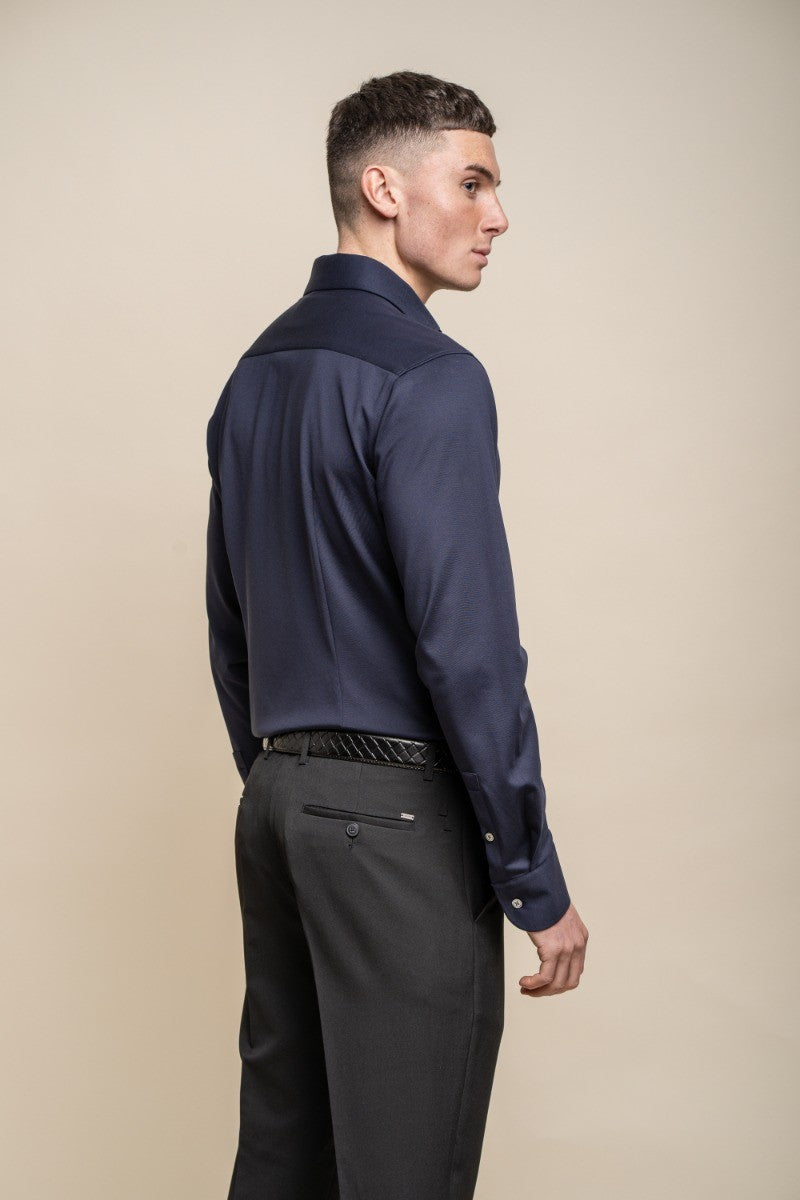 Mens Ashley Navy Blue Slim Fit Cotton Long Sleeve Shirt