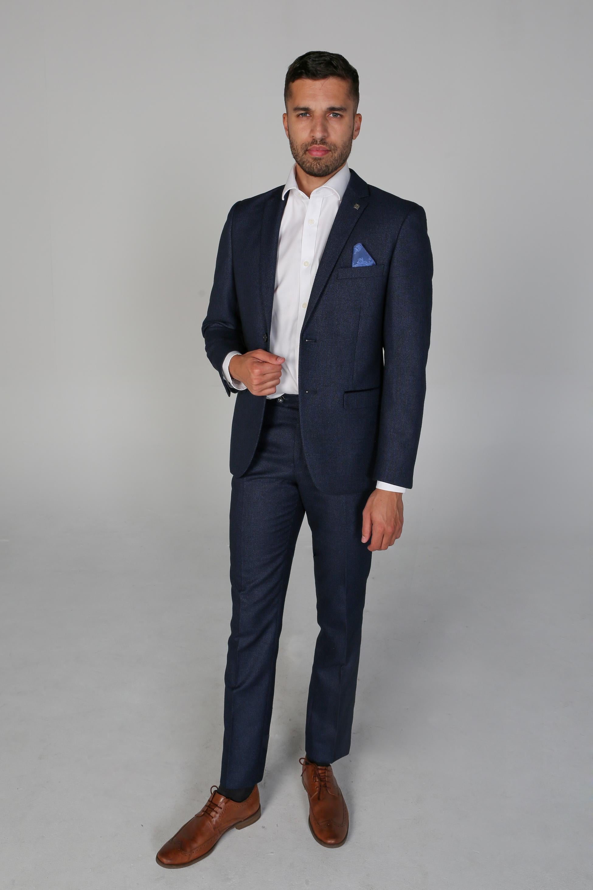 Mens Navy Textured Formal Suit Jacket ARTHUR