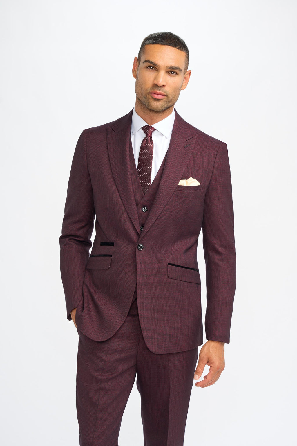 men’s 3-piece houndstooth tweed retro slim fit suit