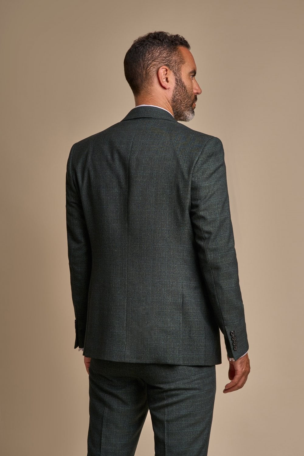 Mens Olive Green 3 Piece Tweed Glen Check Suit CARIDI