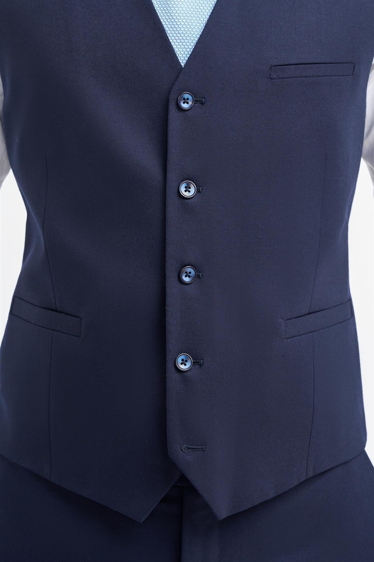 Mens Navy Wool Slim Fit Formal Waistcoat JAMES