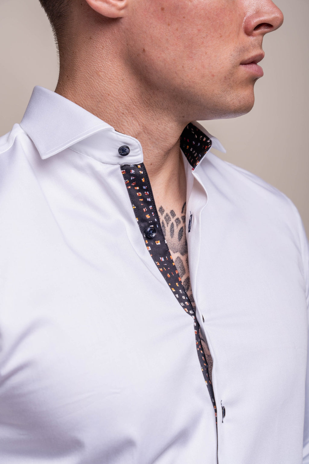 Mens Simson White Casual Cotton Long Sleeve Shirt