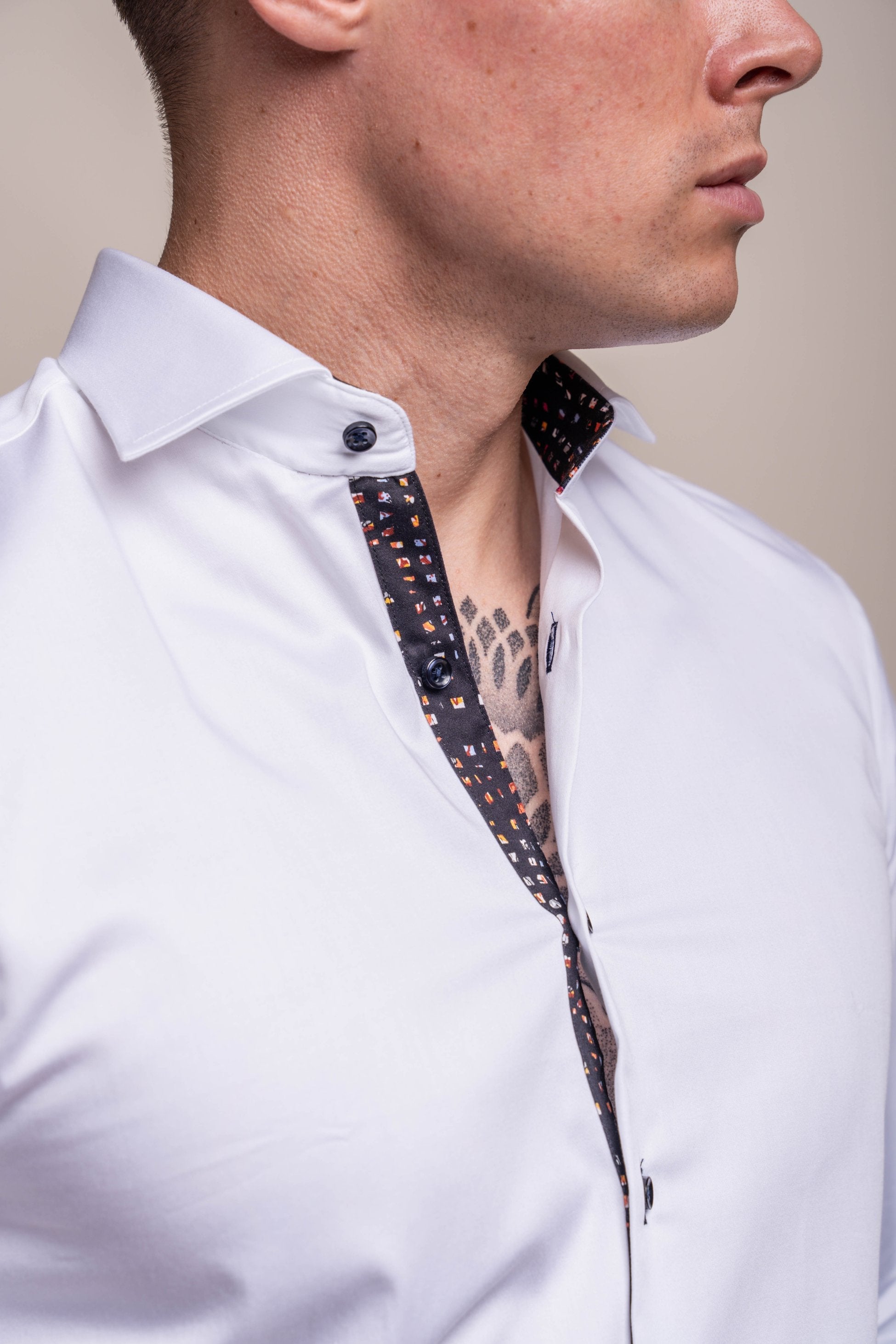 Mens Simson White Casual Cotton Long Sleeve Shirt