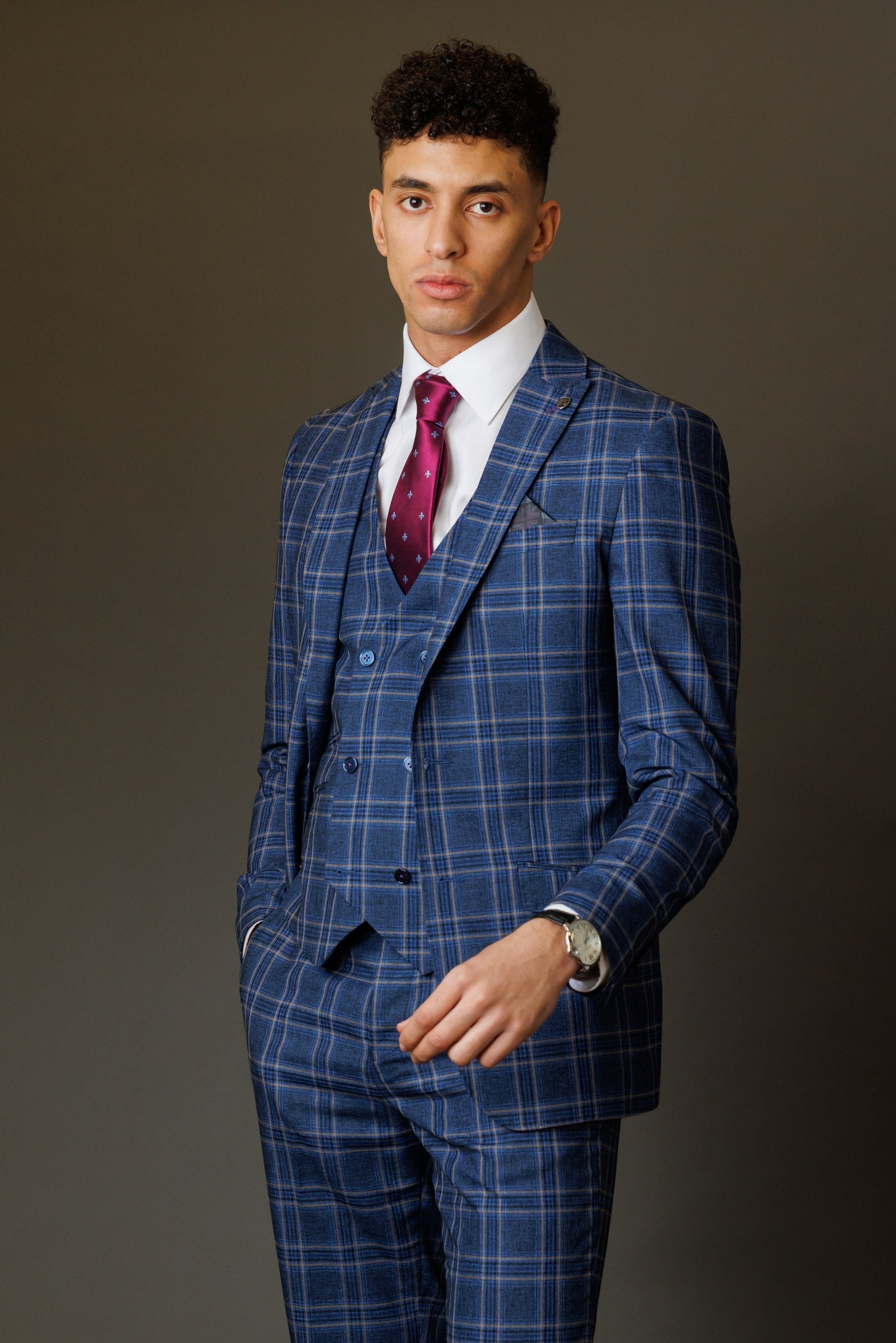 Men's Blake Midnight Navy Windowpane Check Slim Fit Suit