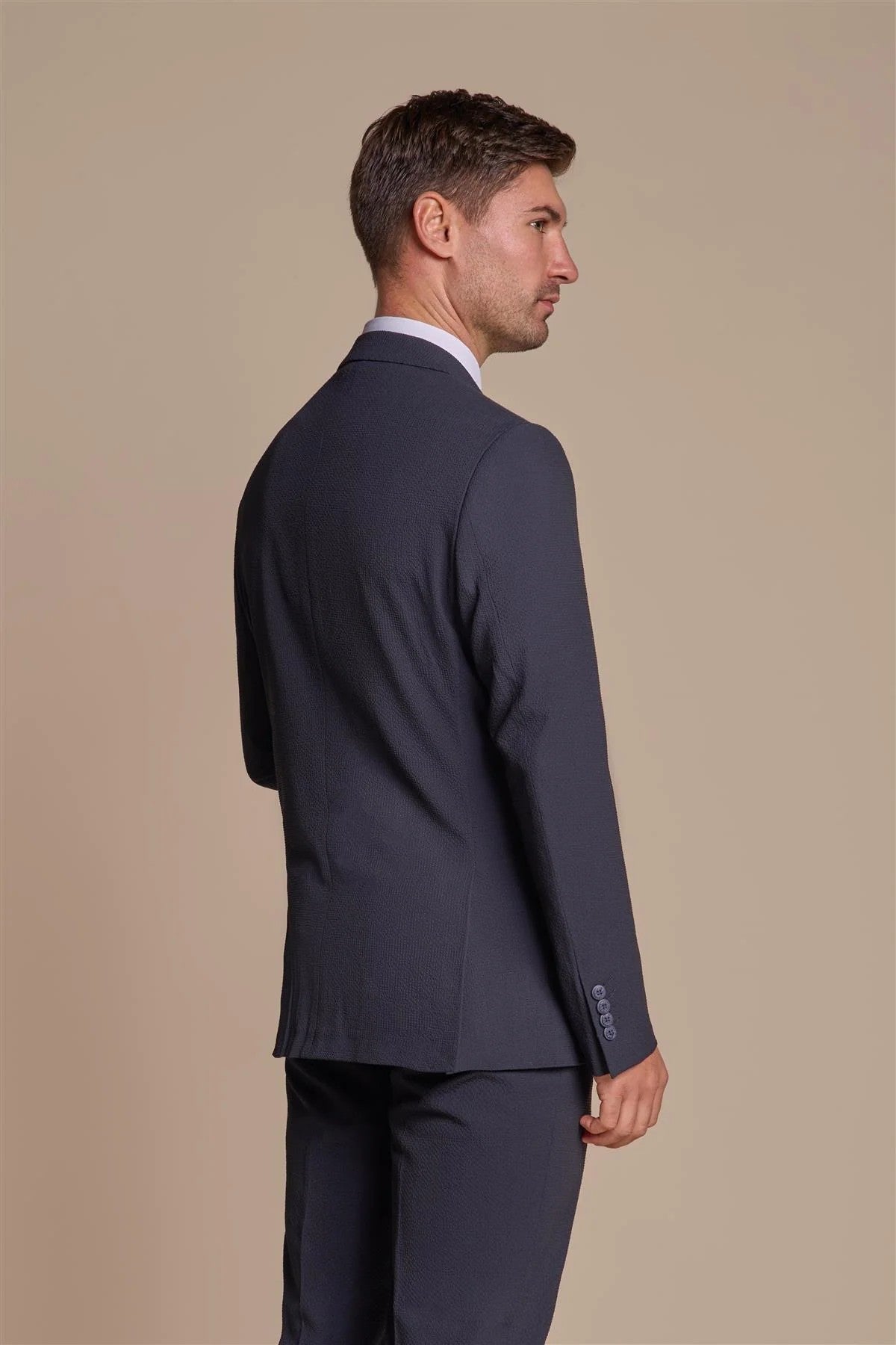 Mens Navy Textured Slim Fit Suit Jacket SIREN