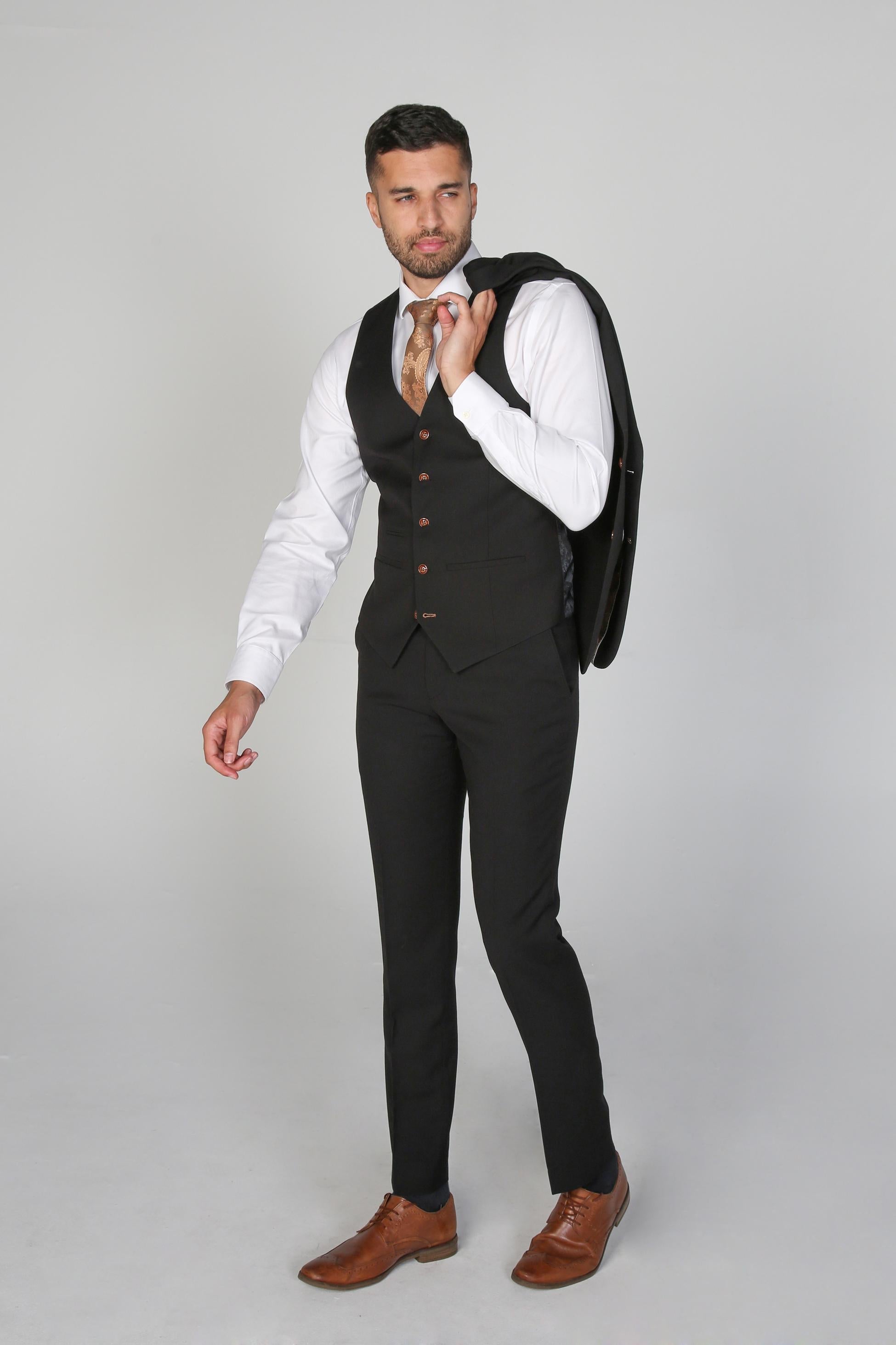Mens Black Tailored Fit Single Breasted Waistcoat MAYFAIR